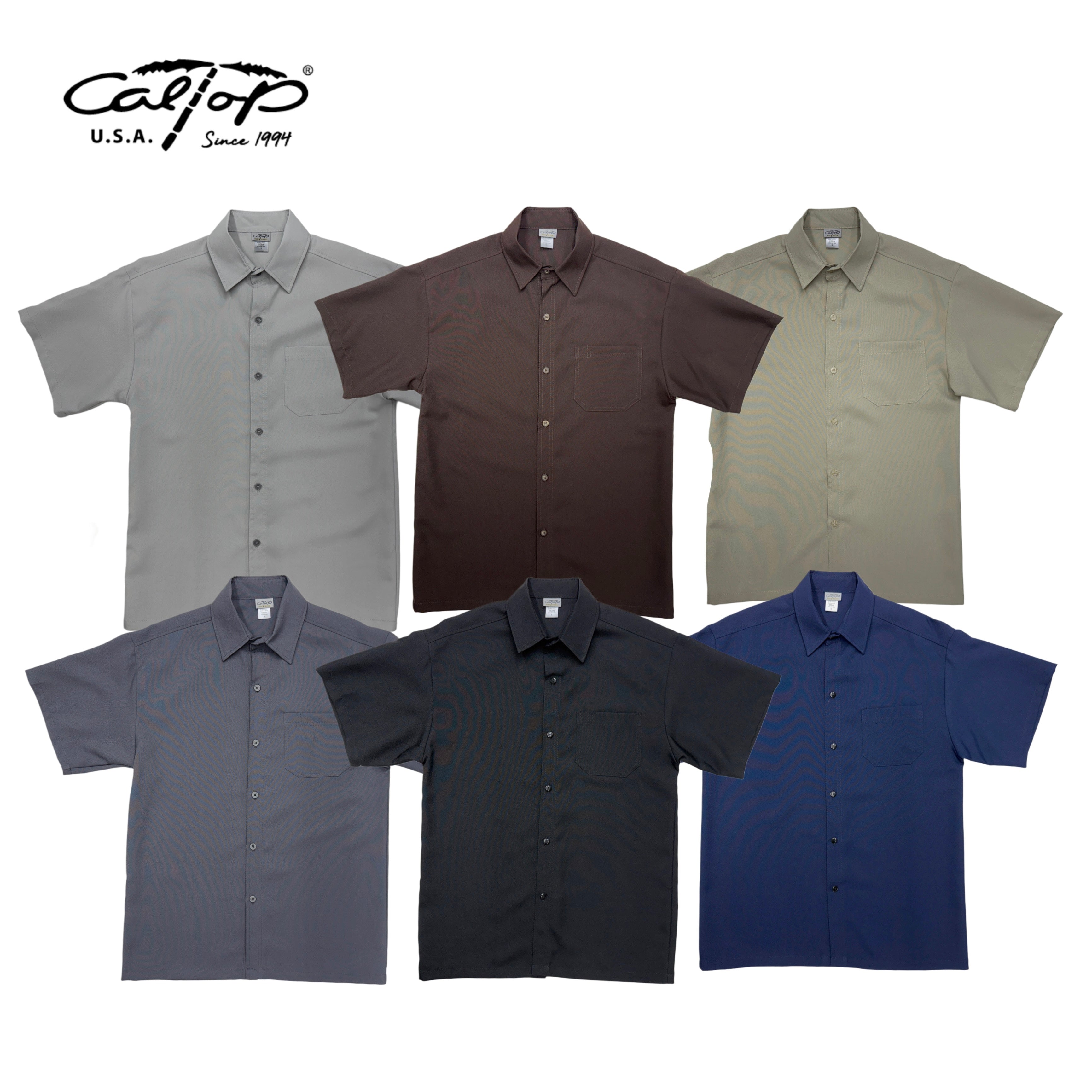 CALTOP Short Sleeve Button Up Solid Shirts