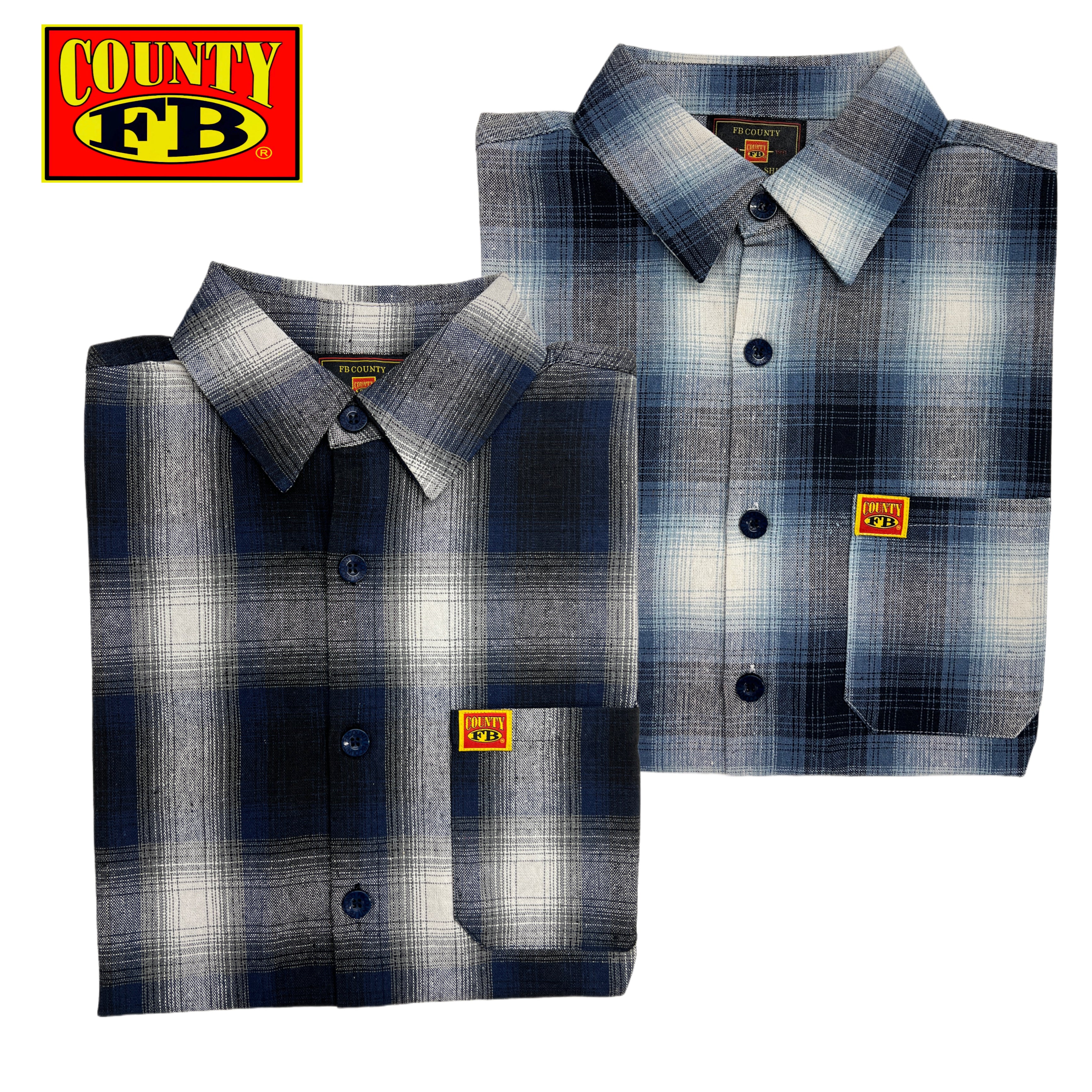 FB County Short Sleeves Checker Flannel Shirts Button-up