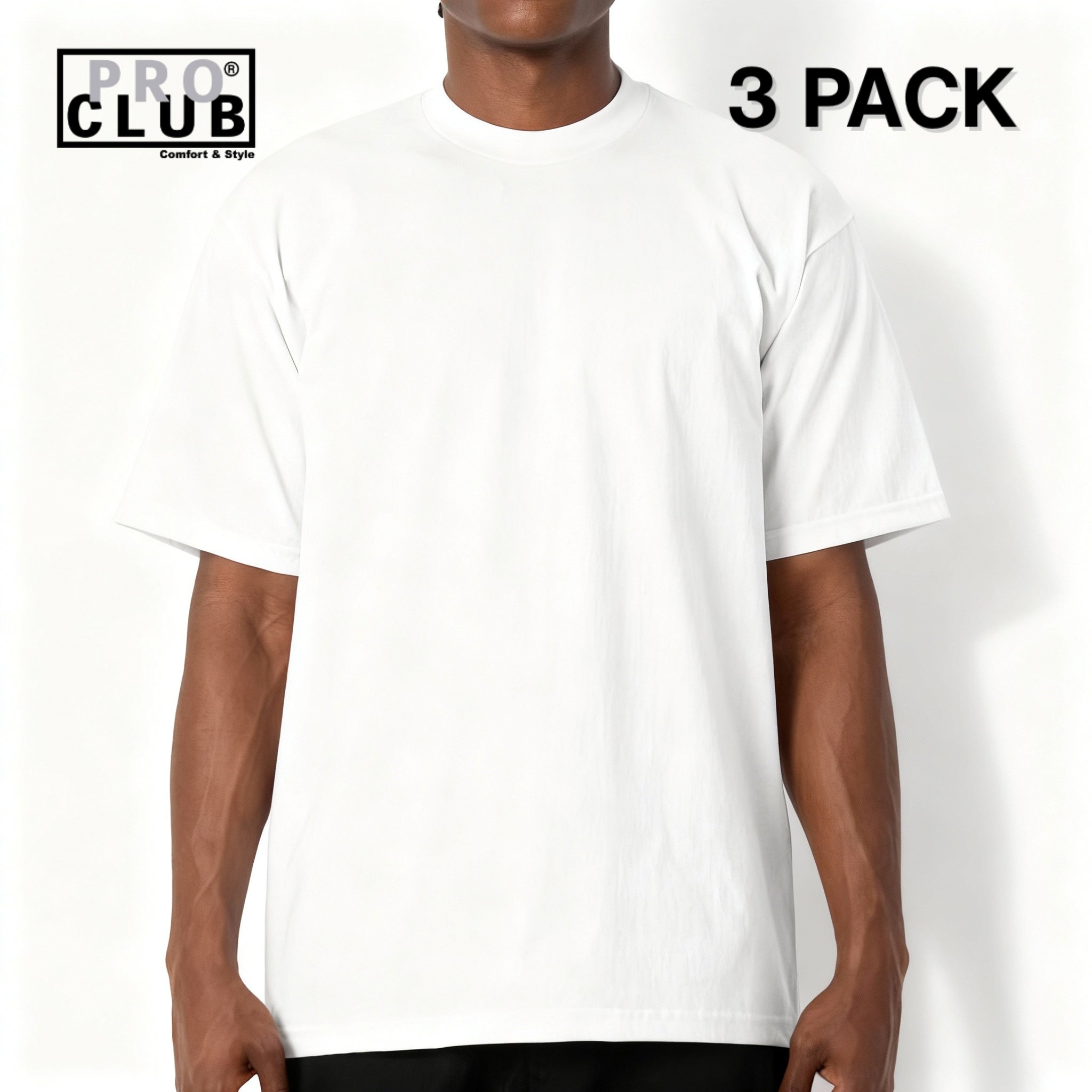 3 PACK Pro Club Men's Heavyweight Cotton Short Sleeve Crew Neck T-Shirt