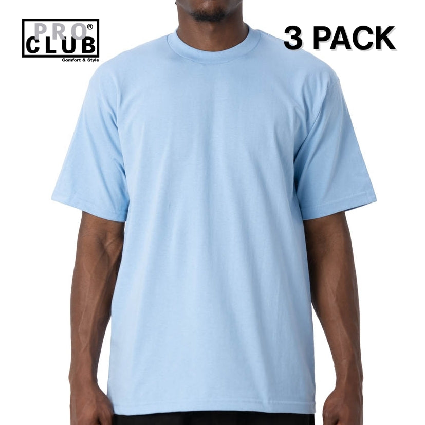 3 PACK Pro Club Men's Heavyweight Cotton Short Sleeve Crew Neck T-Shirt