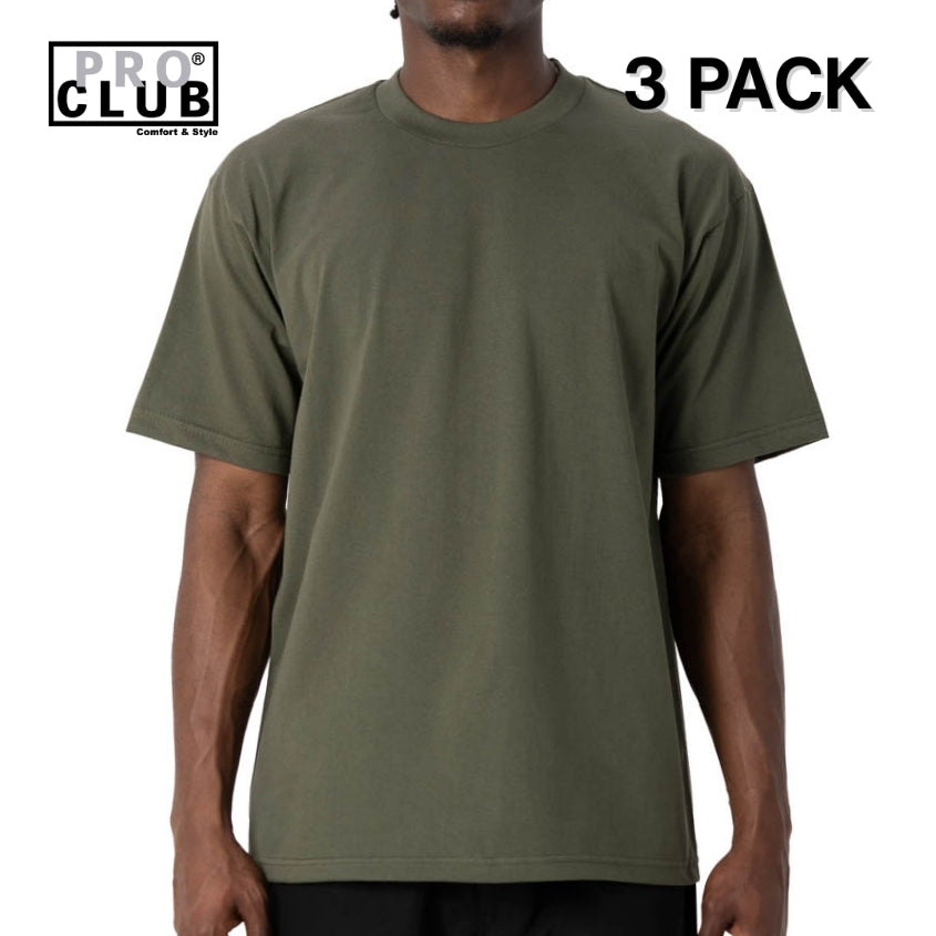 3 PACK Pro Club Men's Heavyweight Cotton Short Sleeve Crew Neck T-Shirt