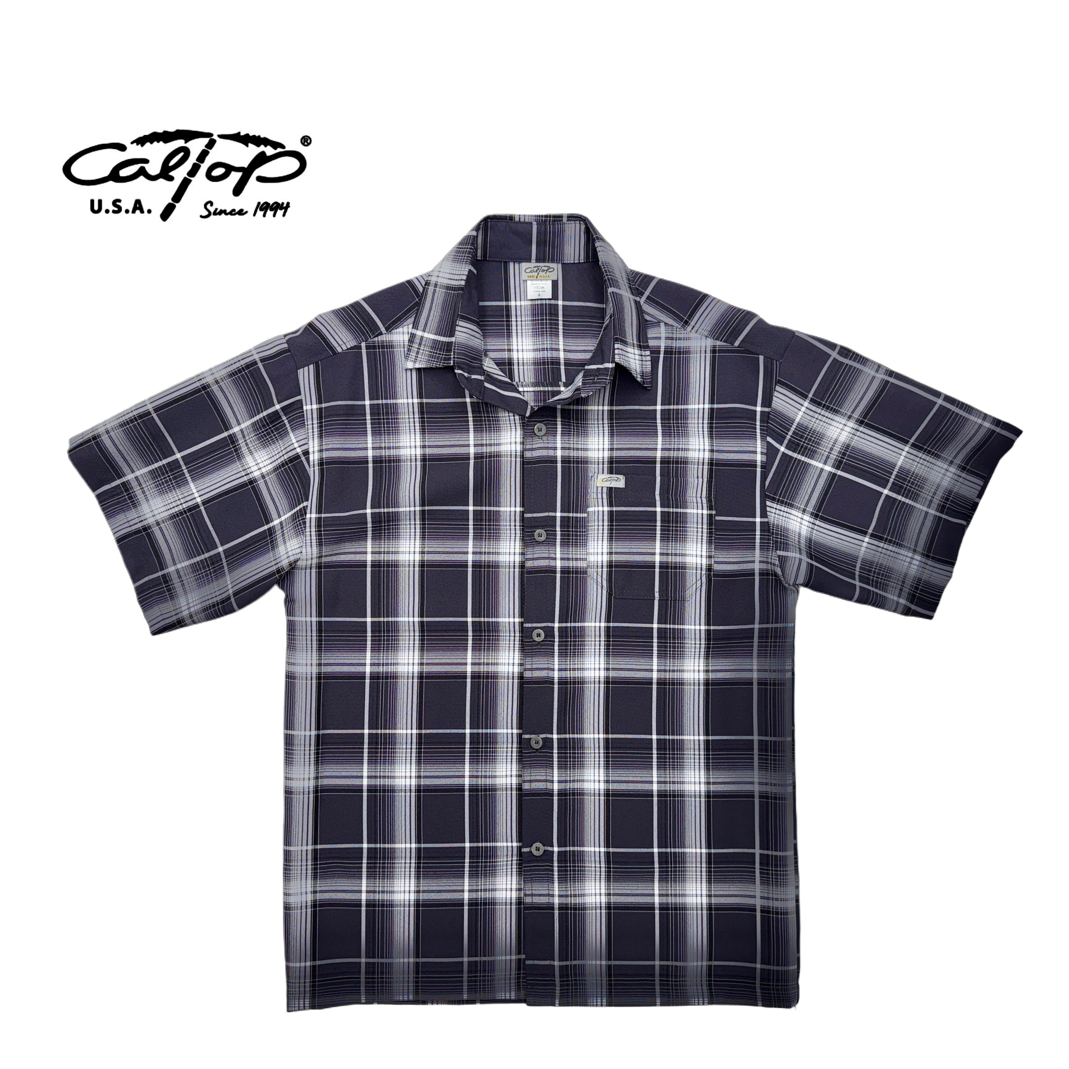 CALTOP Short Sleeve Button Up Plaid Shirt