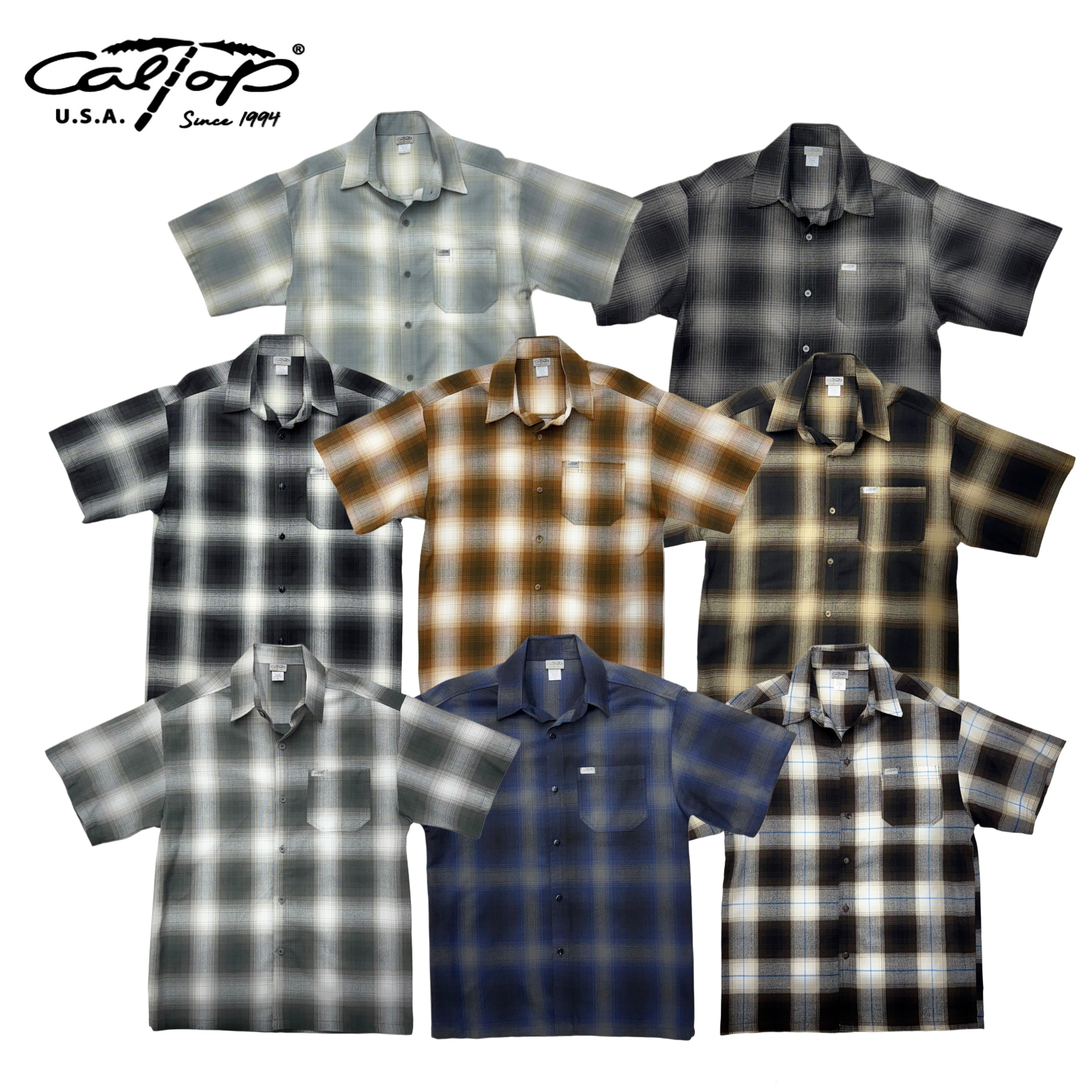 CALTOP Short Sleeve Plaid Flannel Shirts