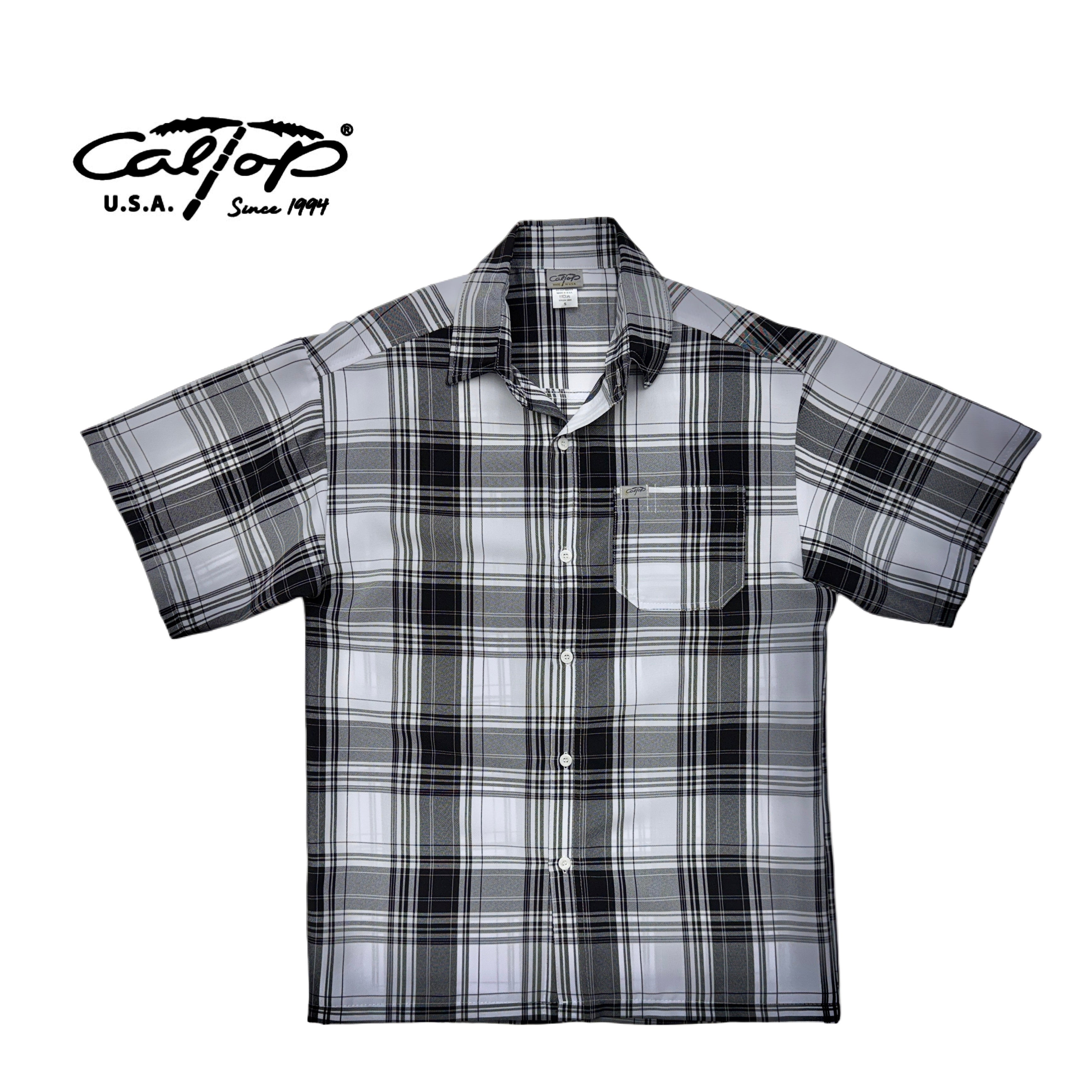 CALTOP Short Sleeve Button Up Plaid Shirt
