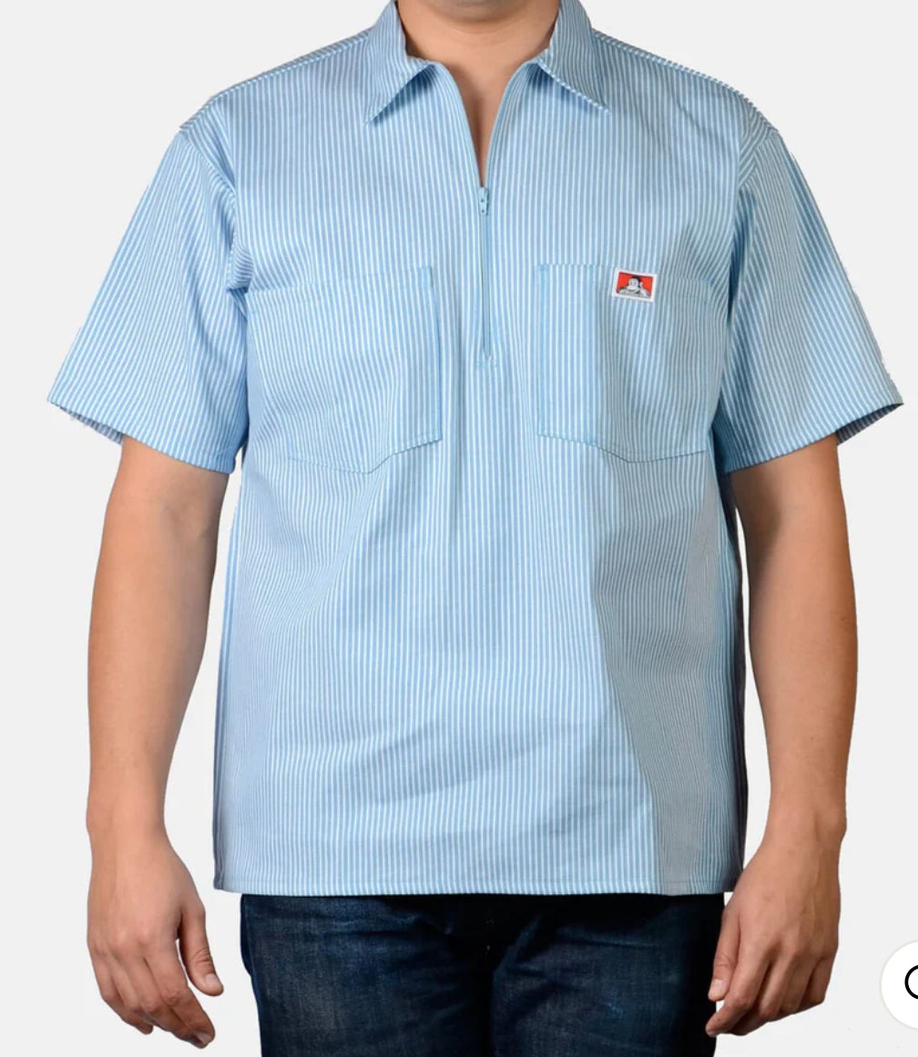 Ben Davis Short Sleeve Striped Half-Zip Shirt