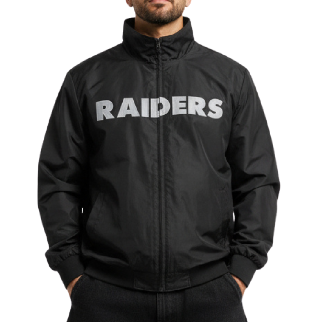 む*け様 レアヴィンテージRAIDERS薄手ナイロンウォームアップジャケットシュ Las Vegas Raiders Zipper Windbreaker