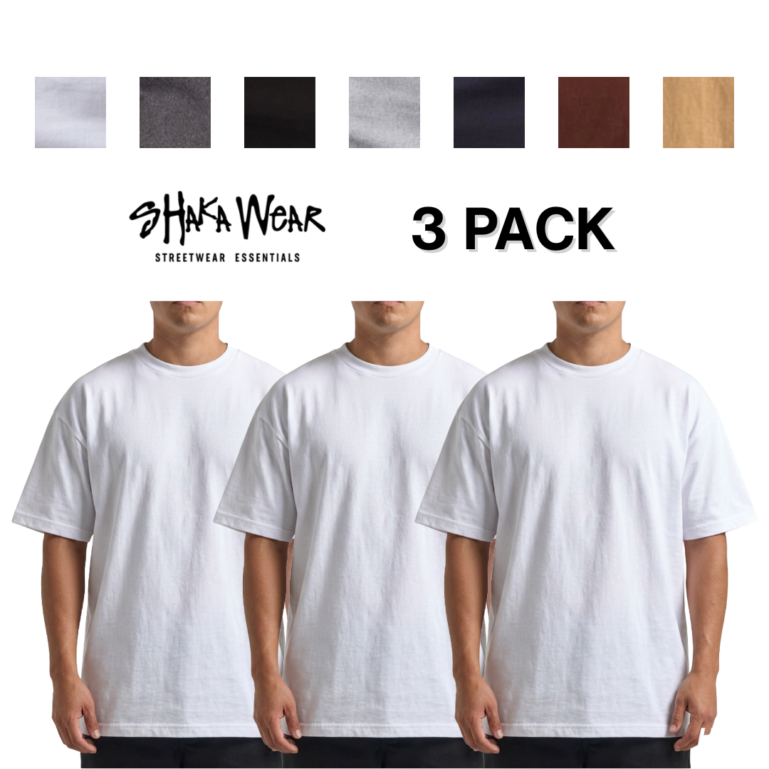 3 PACK Shaka Wear 6.0 oz Active Short Sleeve T-Shirt (White/Black/Brown/Charcoal Grey/Heather Grey/Khaki/Navy)