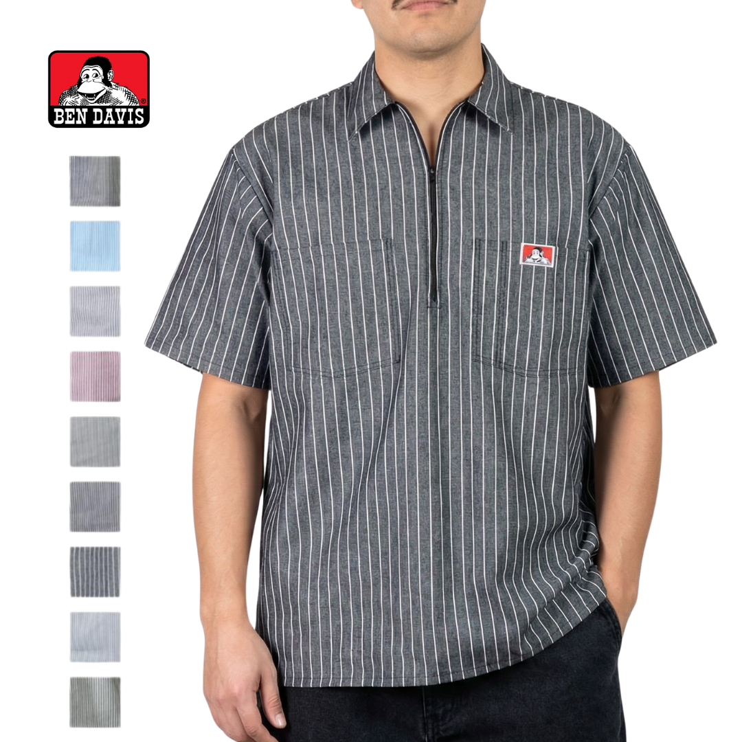 Ben Davis Short Sleeve Striped Half-Zip Shirt