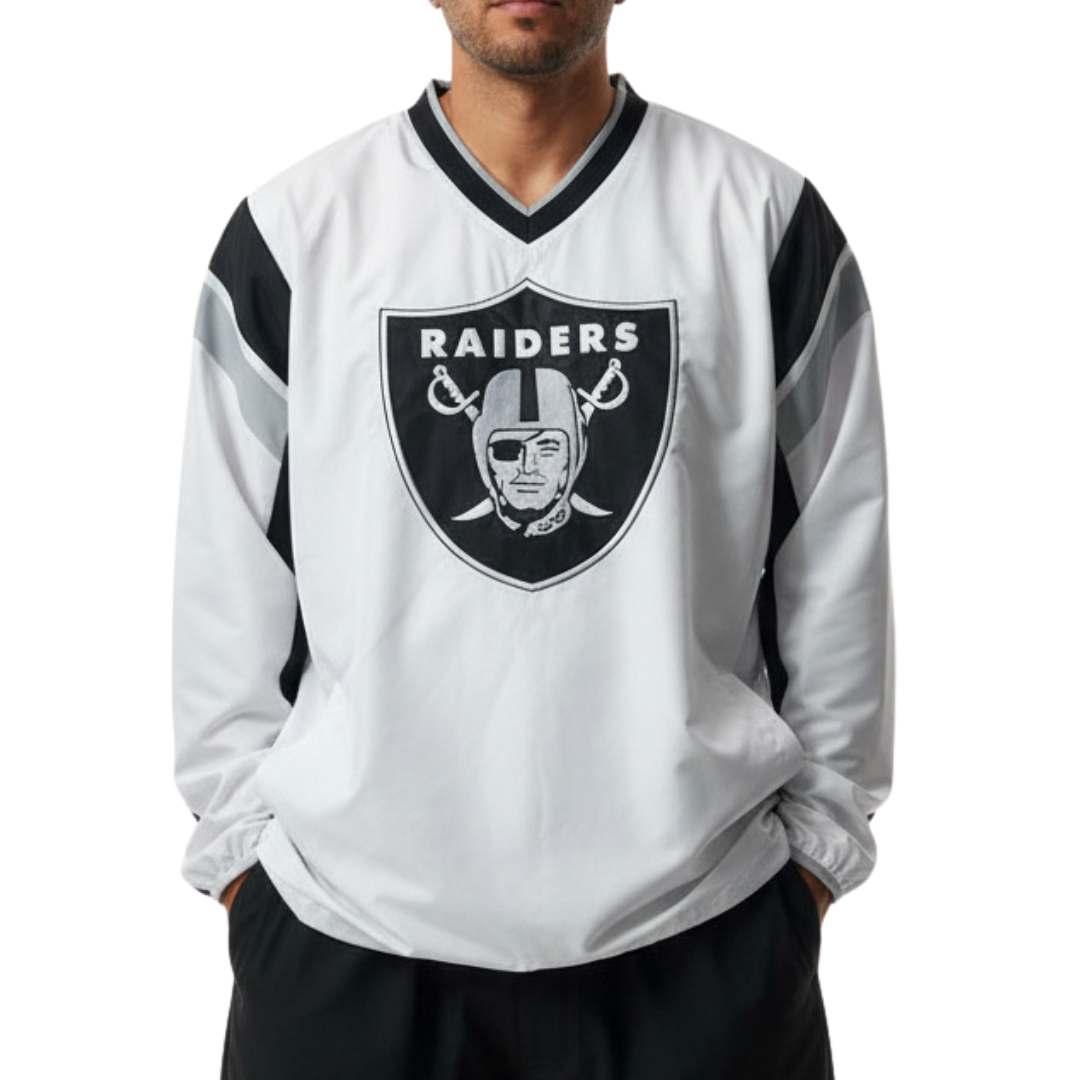 む*け様 レアヴィンテージRAIDERS薄手ナイロンウォームアップジャケットシュ Las Vegas Raiders Windbreaker with 2 Pockets