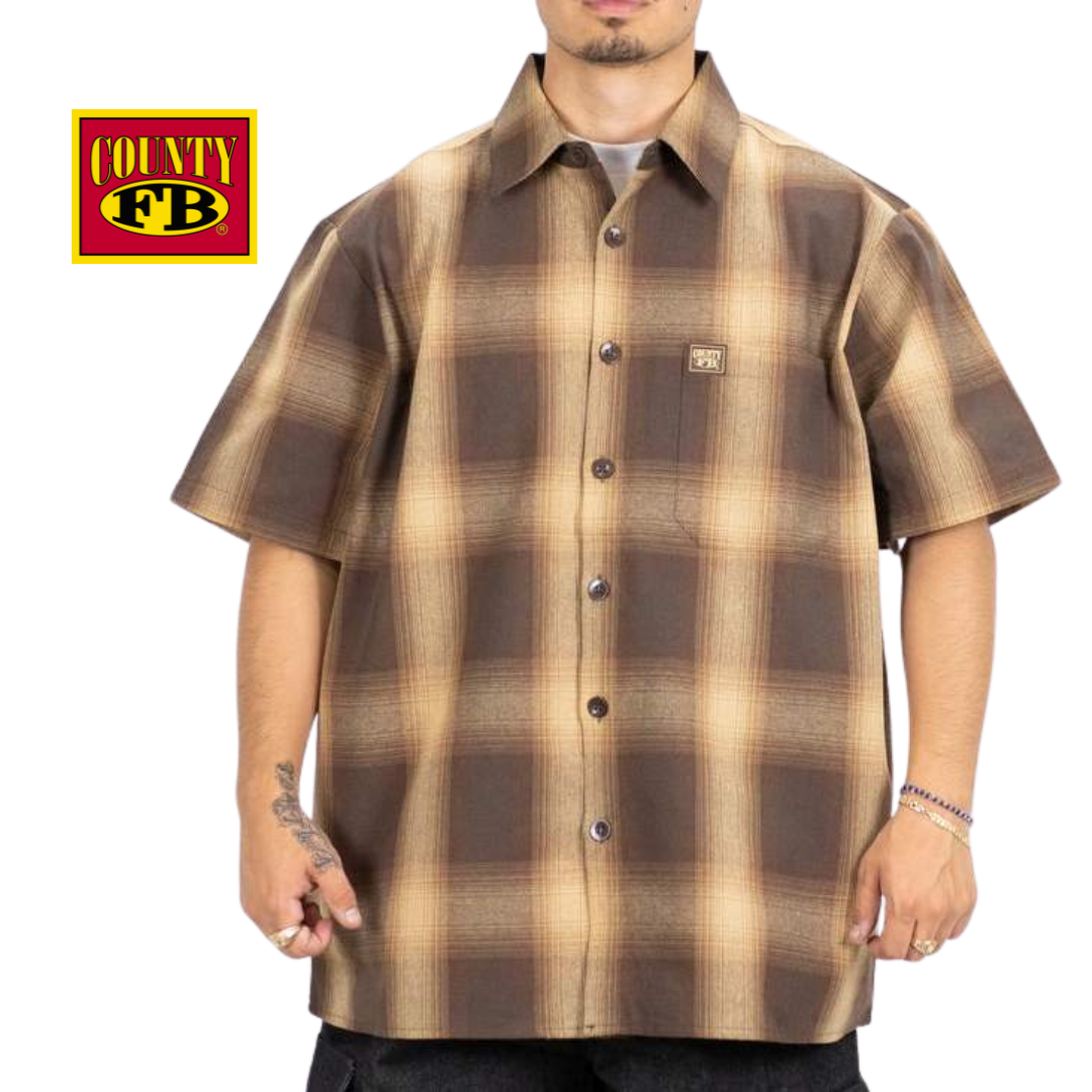 FB County Short Sleeve Checker Flannel Shirt Brown/Grey / Large FB County Short Sleeve Checker Flannel Shirt Brown/Grey / Large