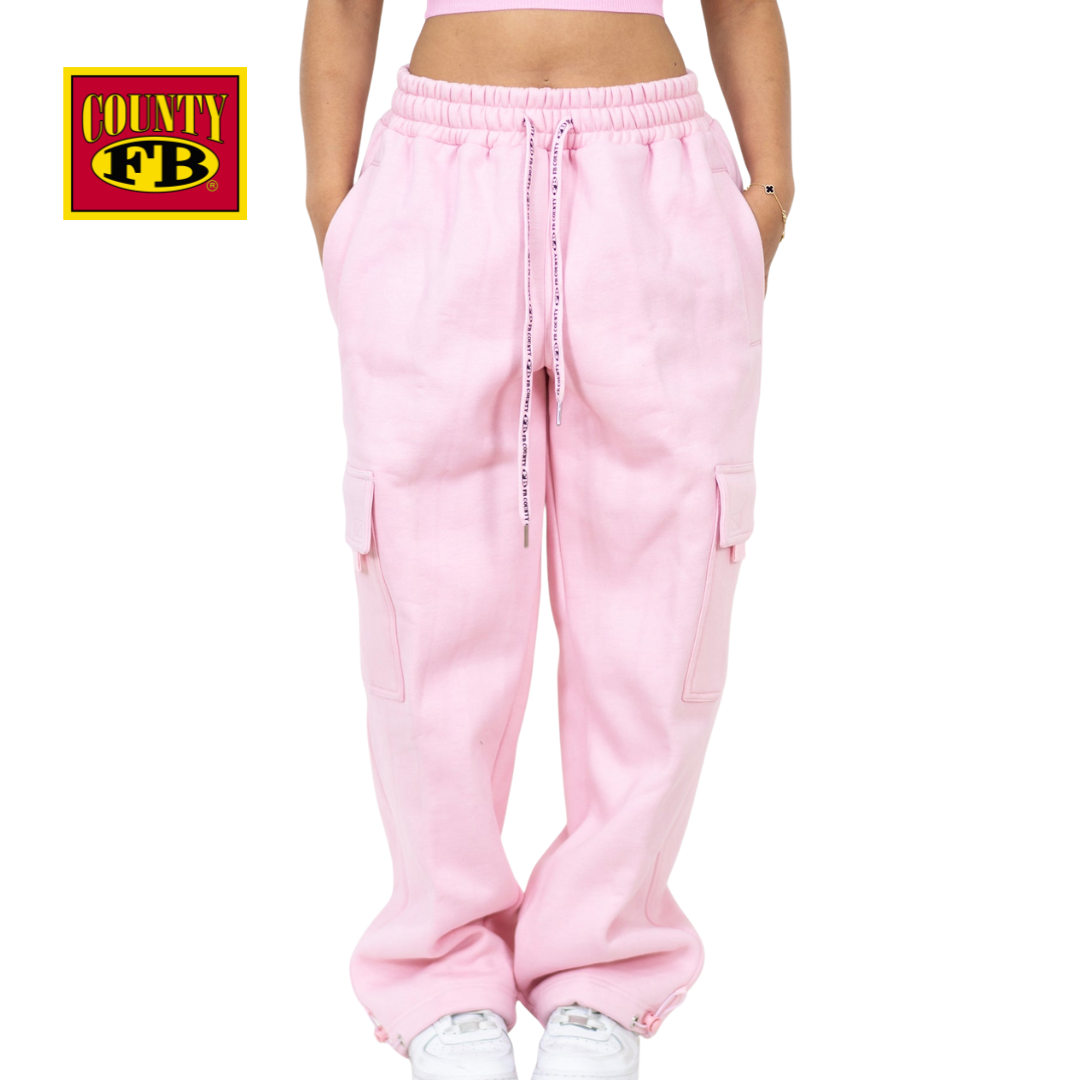 FB County Heavyweight Baggy Cargo Sweatpants - Baby Pink
