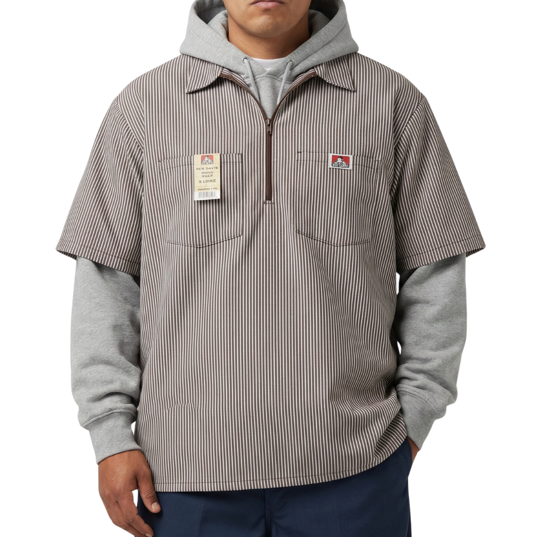 Ben Davis Short Sleeve Striped Half-Zip Shirt
