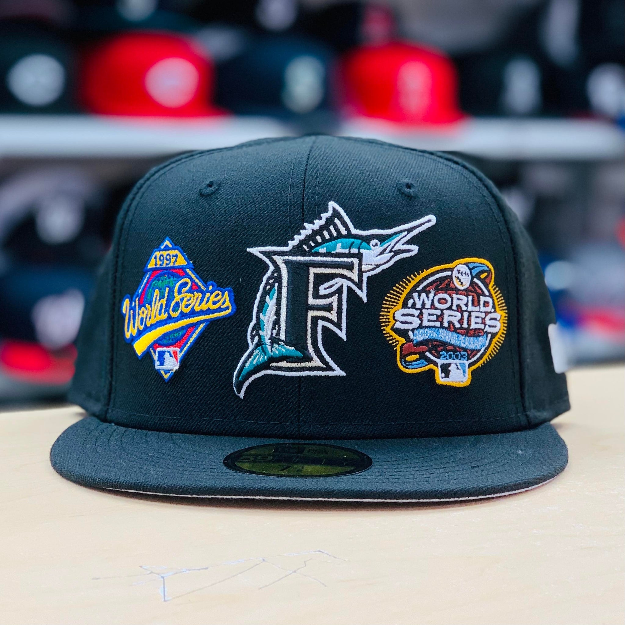 Black Florida Marlins 2x World Series Champions Ring New Era 59FIFTY Fitted 8