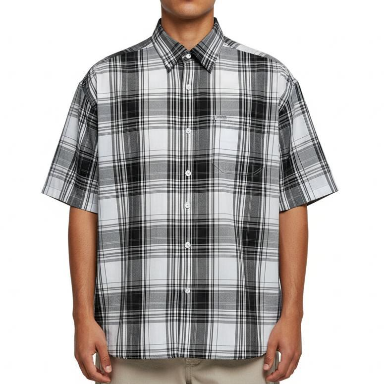 CALTOP Short Sleeve Button Up Plaid Shirt