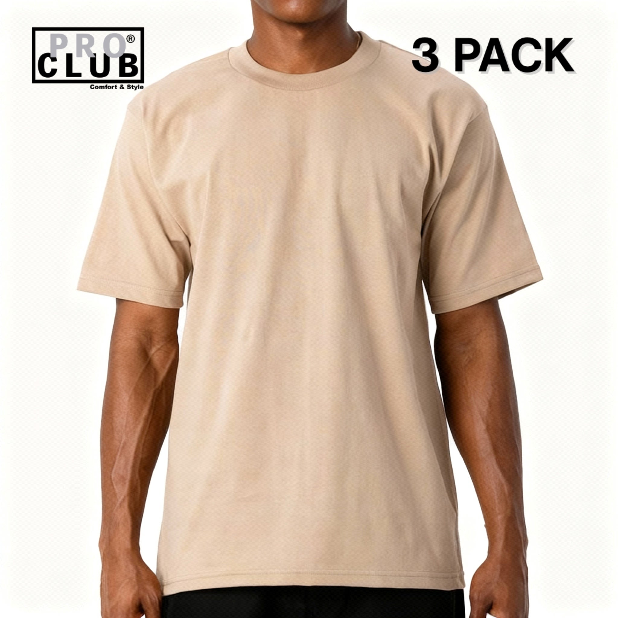 3 PACK Pro Club Men's Heavyweight Cotton Short Sleeve Crew Neck T-Shirt