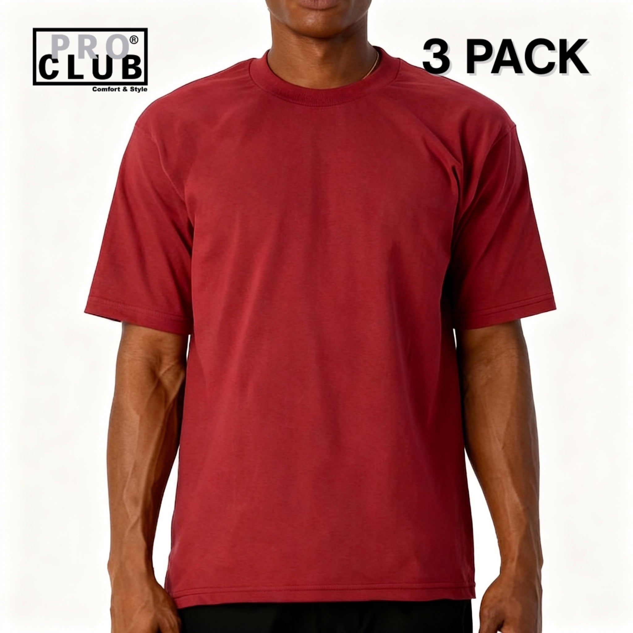 3 PACK Pro Club Men's Heavyweight Cotton Short Sleeve Crew Neck T-Shirt