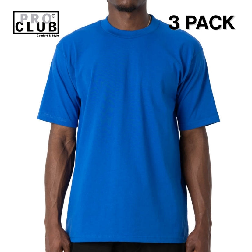 3 PACK Pro Club Men's Heavyweight Cotton Short Sleeve Crew Neck T-Shirt