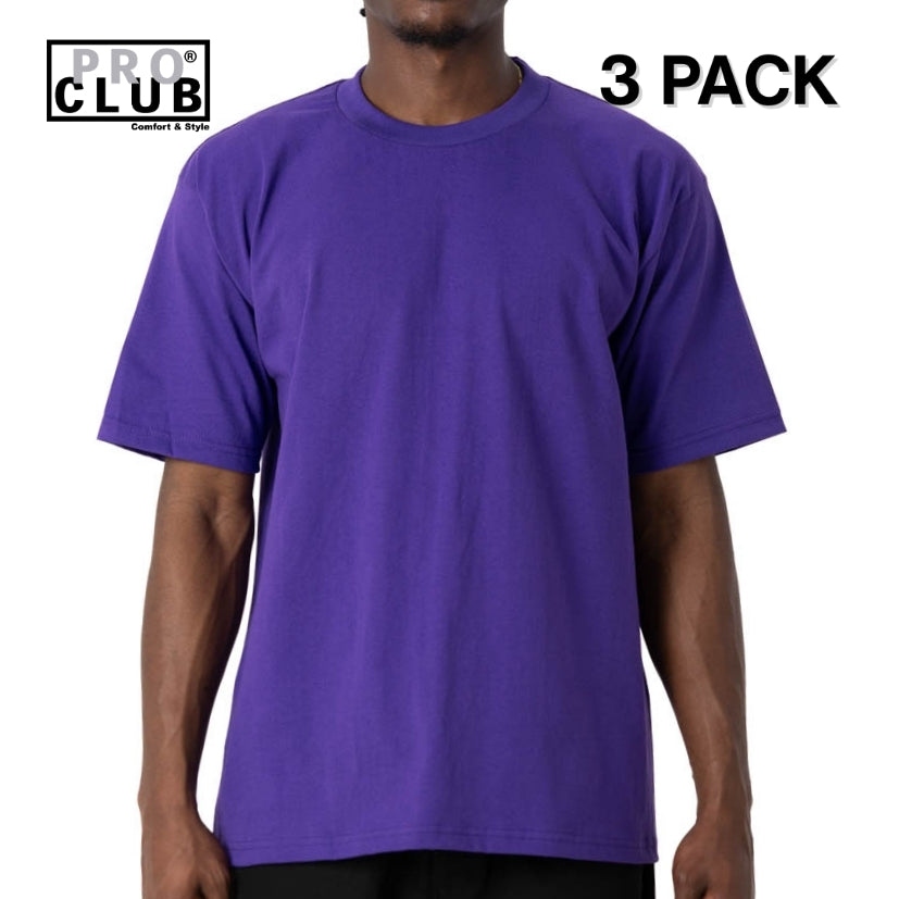 3 PACK Pro Club Men's Heavyweight Cotton Short Sleeve Crew Neck T-Shirt