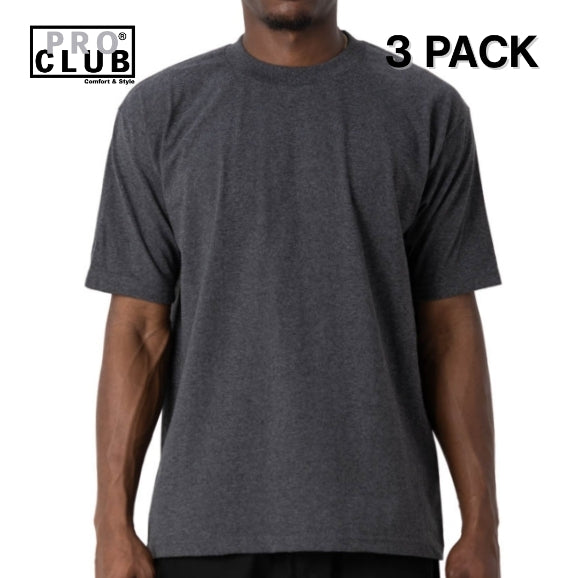 3 PACK Pro Club Men's Heavyweight Cotton Short Sleeve Crew Neck T-Shirt
