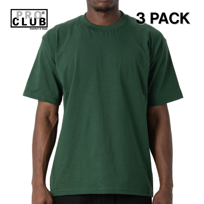 3 PACK Pro Club Men's Heavyweight Cotton Short Sleeve Crew Neck T-Shirt