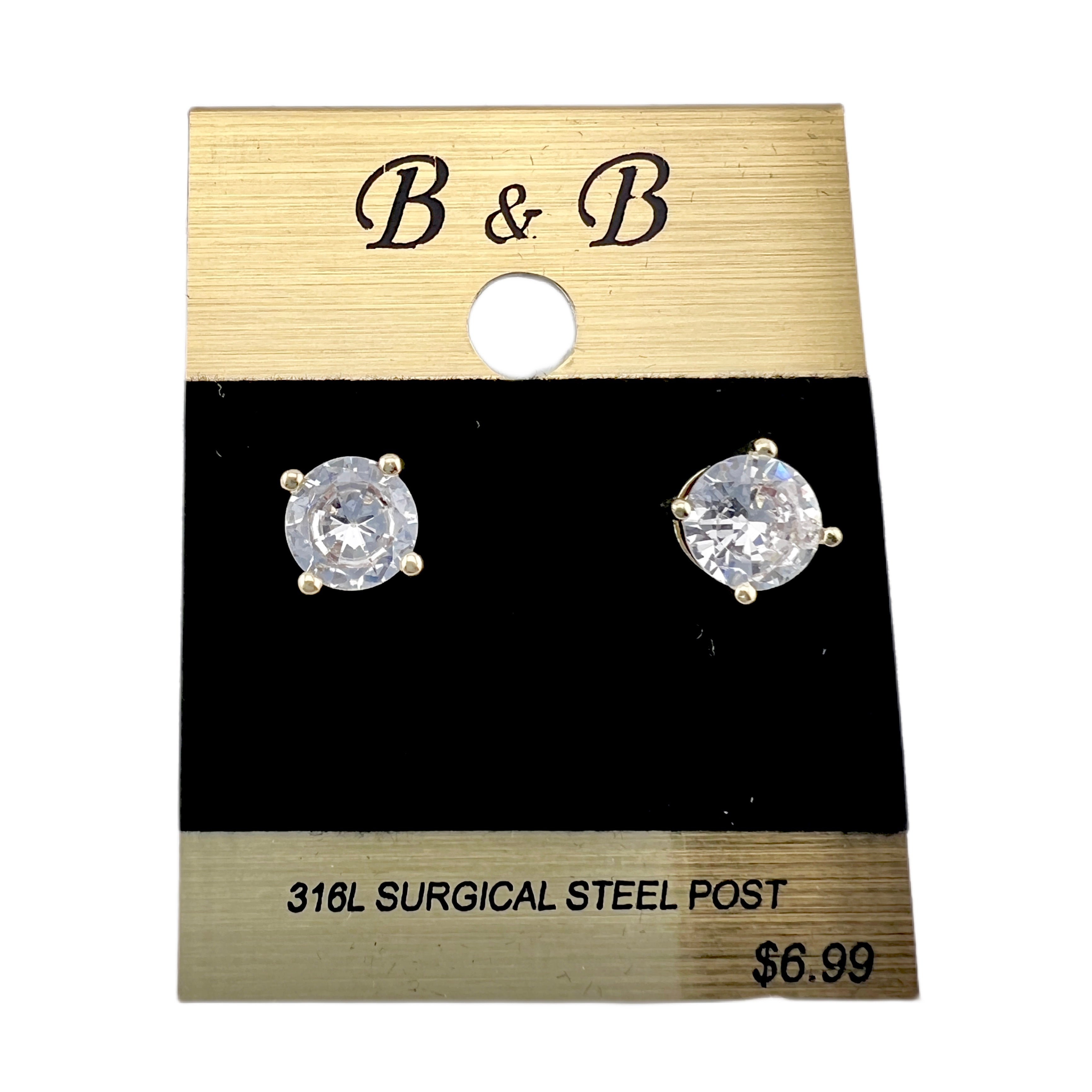 B&B Gold Color Cubic Zirconia Round Stud Earrings
