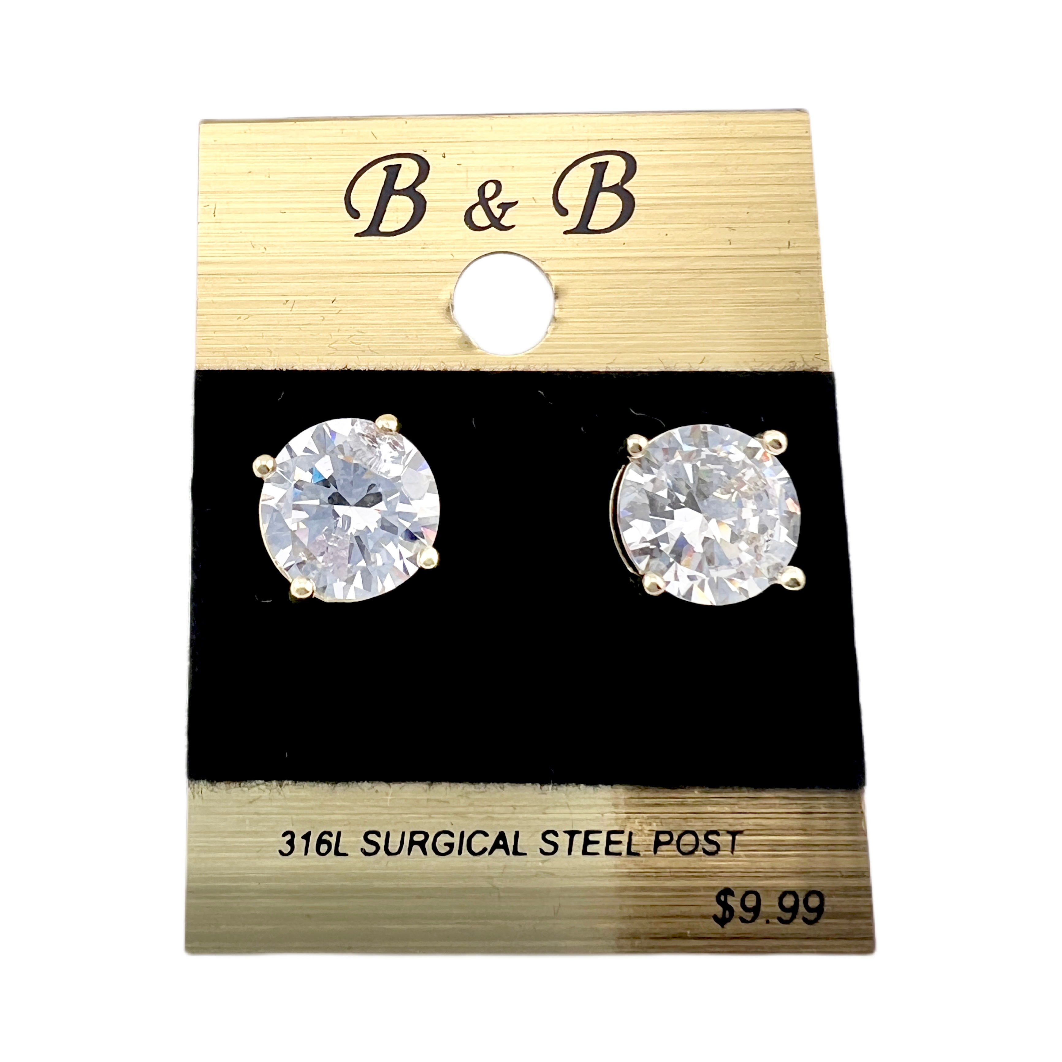B&B Gold Color Cubic Zirconia Round Stud Earrings