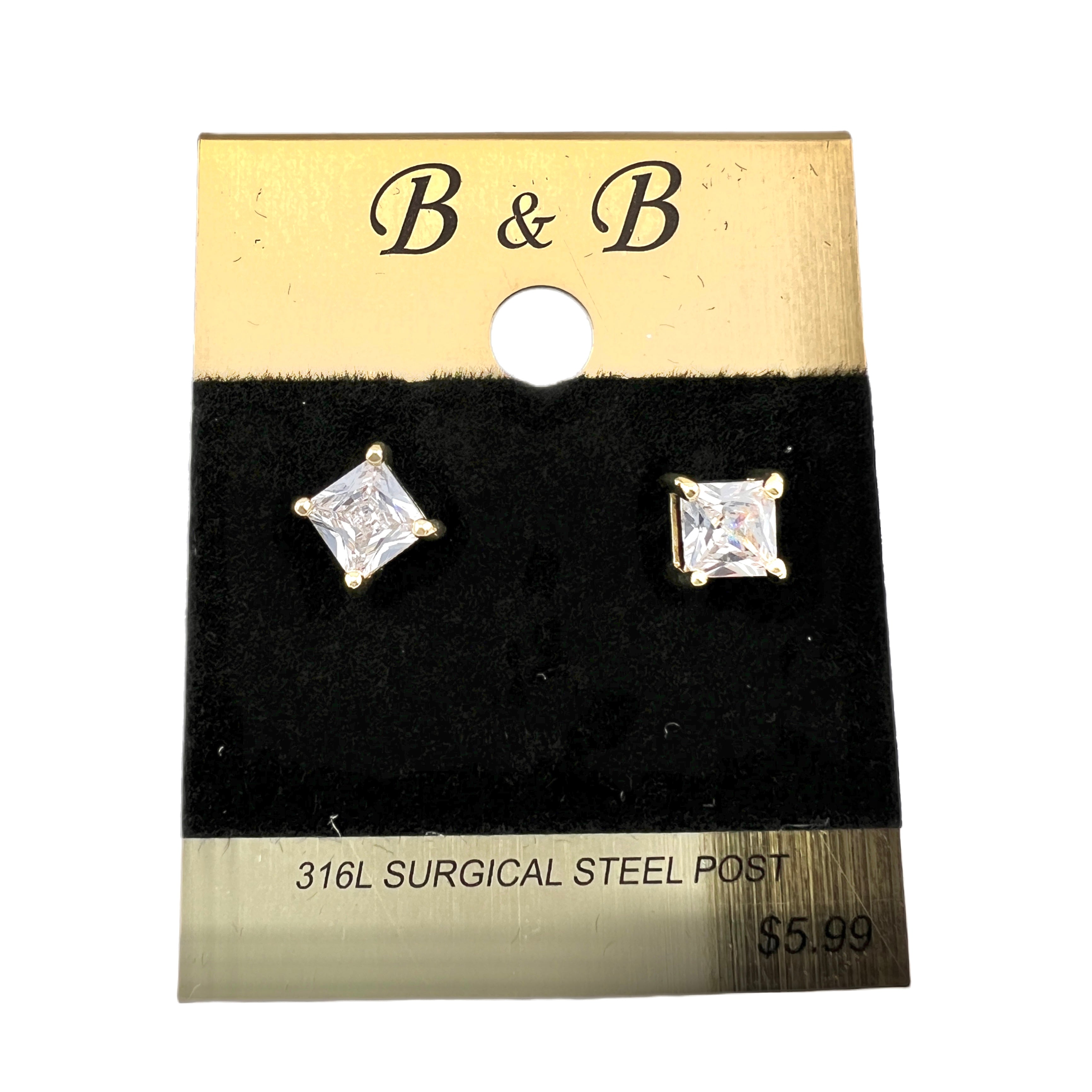 B&B Gold Color Cubic Zirconia Square Stud Earrings