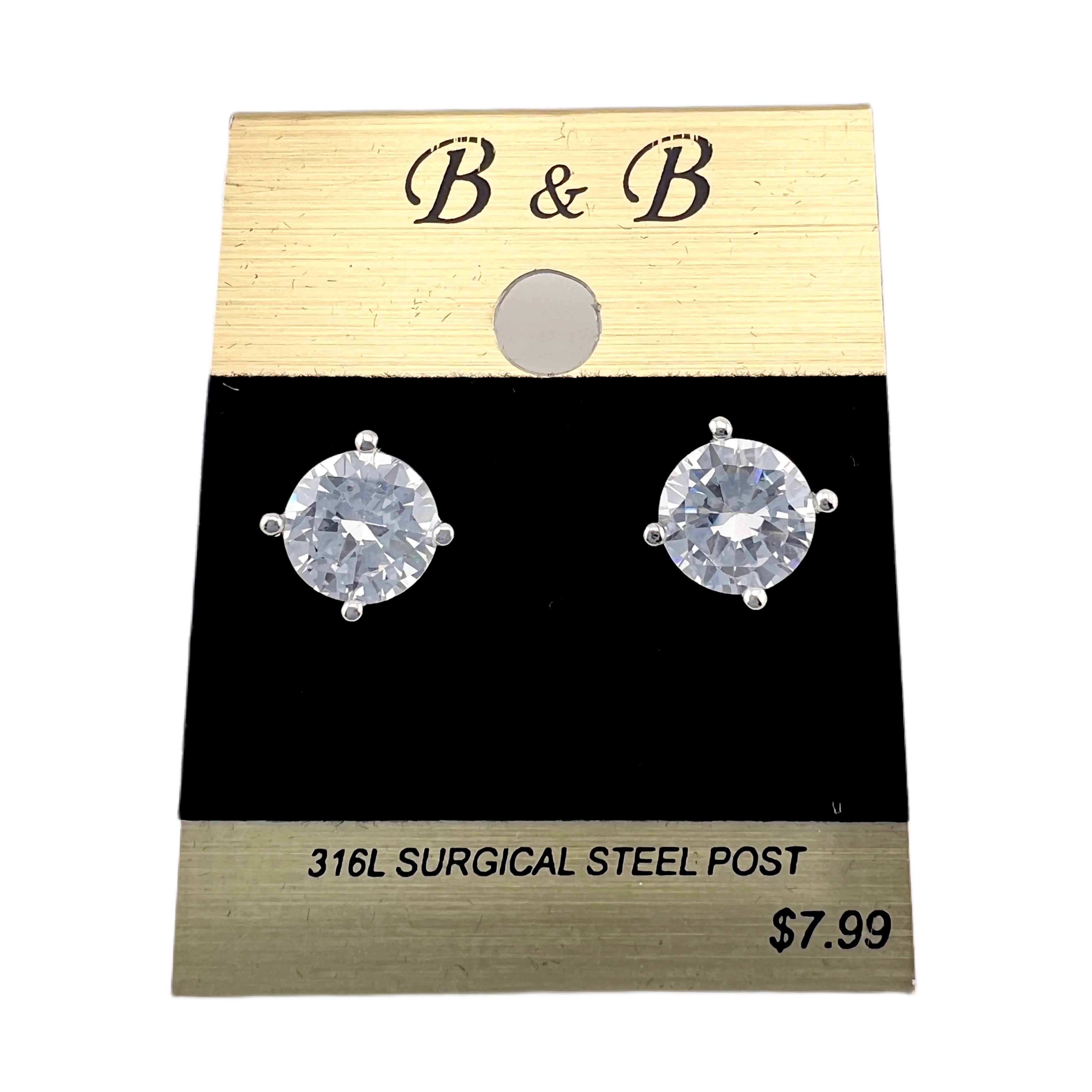 B&B Silver Color Cubic Zirconia Round Stud Earrings