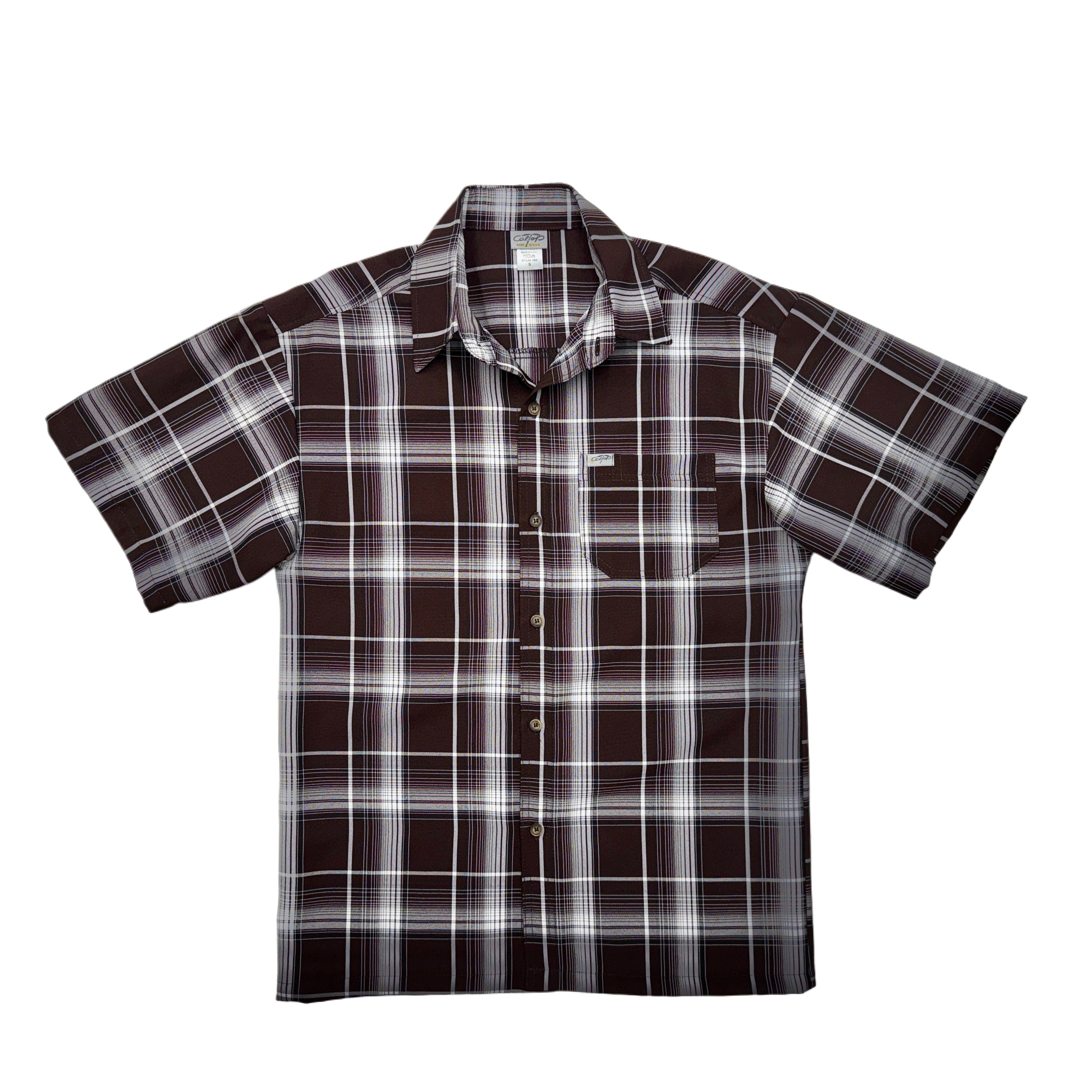 CALTOP Short Sleeve Button Up Plaid Shirt