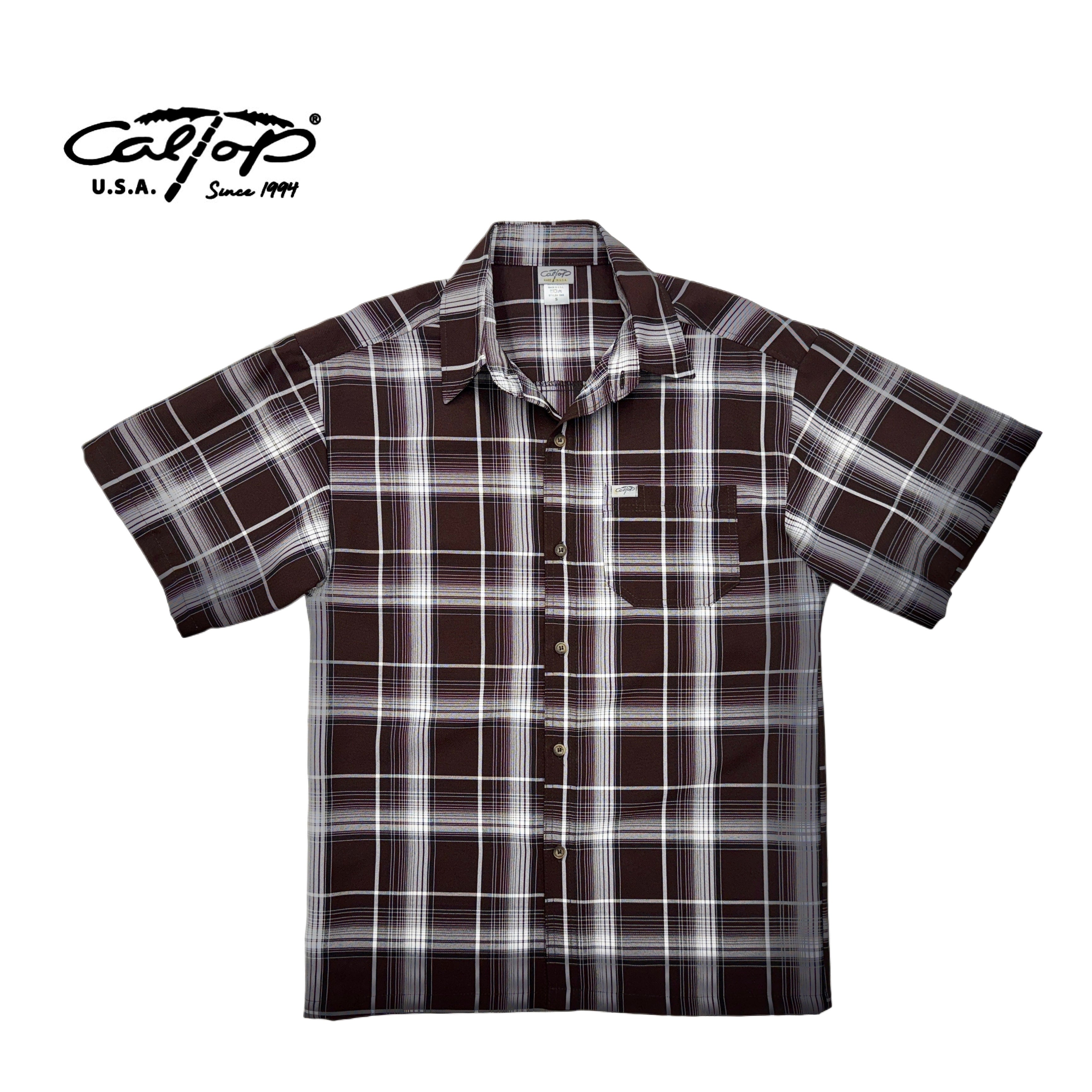 CALTOP Short Sleeve Button Up Plaid Shirt