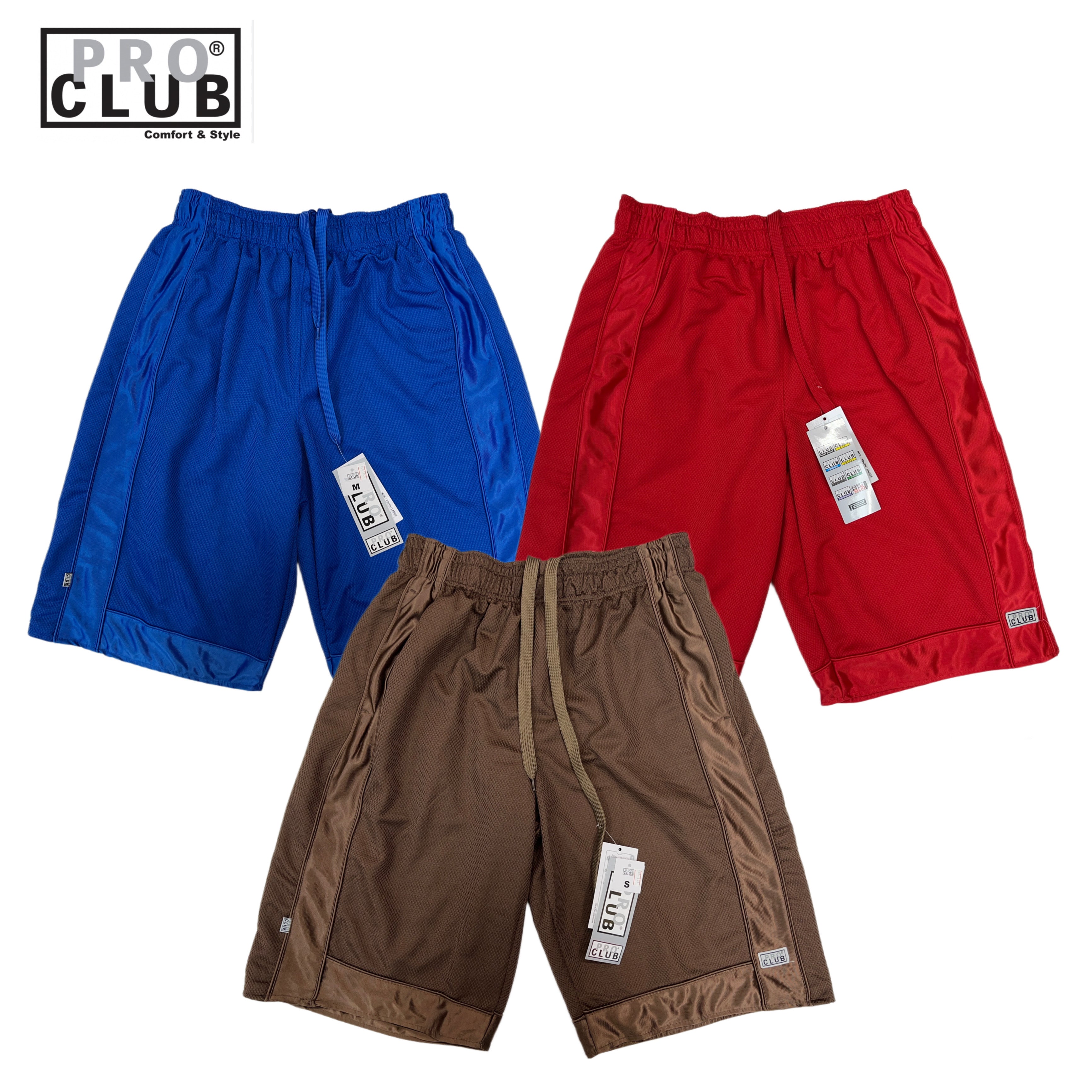 Pro Club Men's Heavyweight Mesh Basketball Shorts (Royal Blue/Red/Brown)