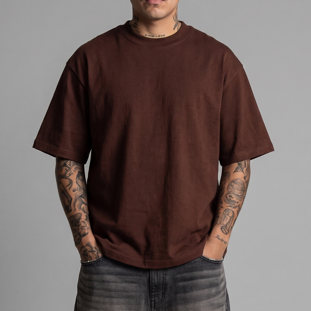 SHAKAWEAR Men's 7.5oz Max Heavyweight Cropped Tee BROWN