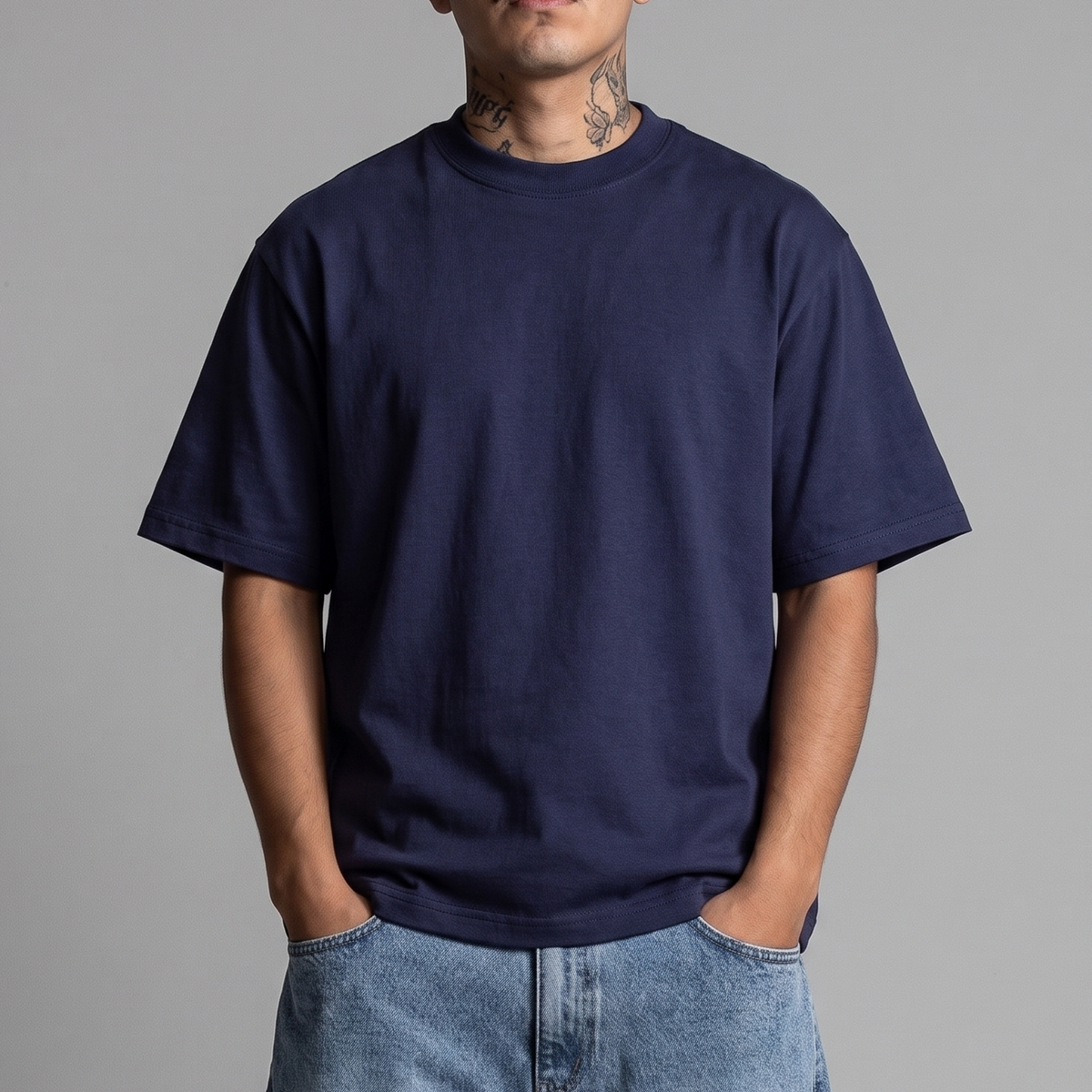 SHAKAWEAR Men's 7.5oz Max Heavyweight Cropped Tee NAVY