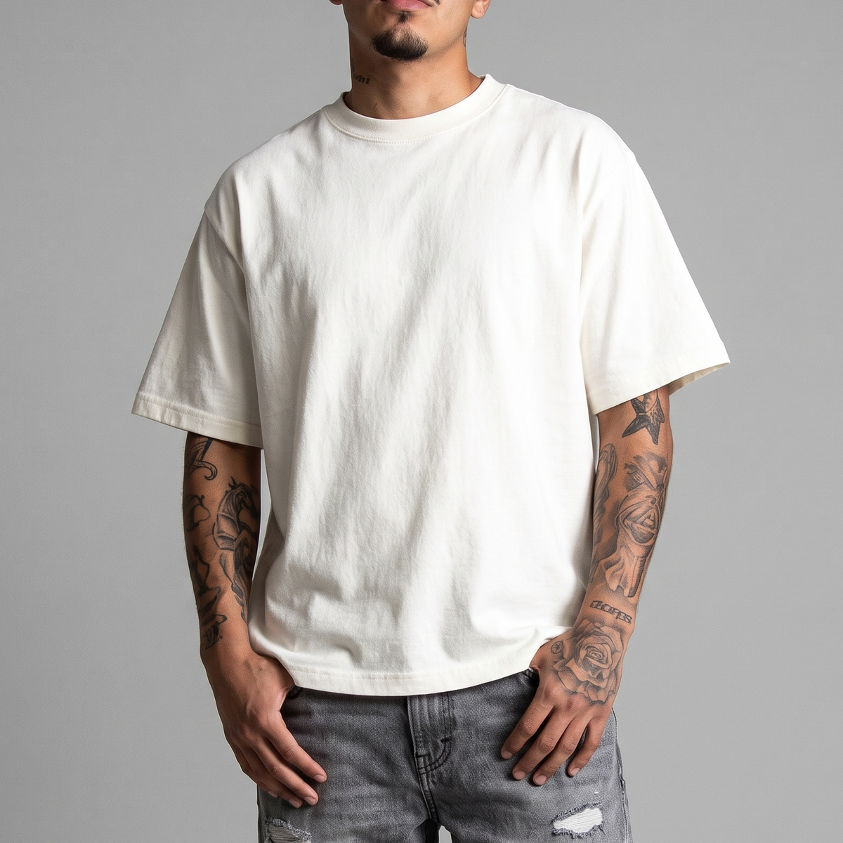 SHAKAWEAR Men's 7.5oz Max Heavyweight Cropped Tee OFF WHITE