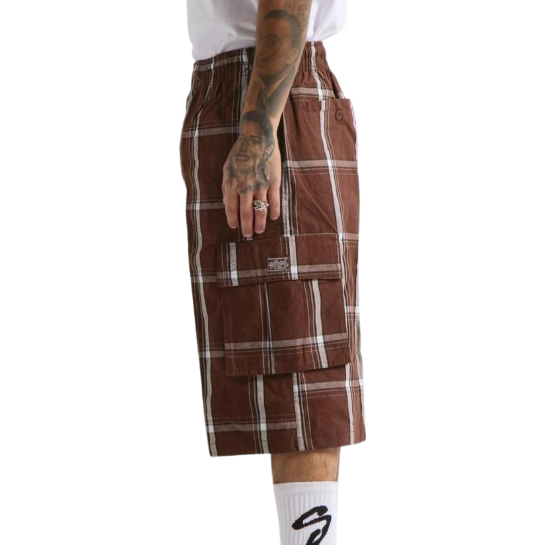 Men's DBFL Plaid Checkered Cargo Shorts - Lightweight Multi-Pocket Casual Shorts (S-3XL)