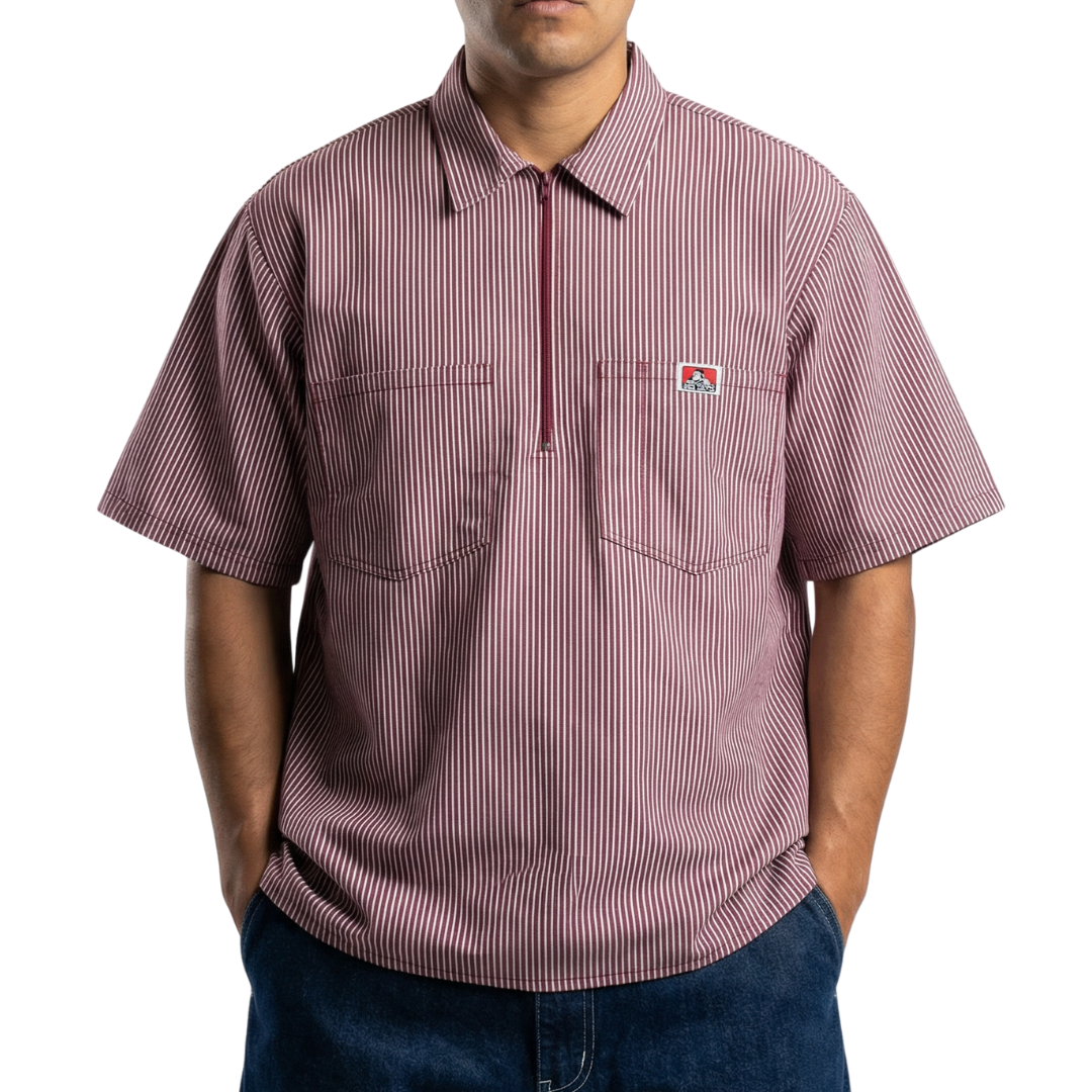 Ben Davis Short Sleeve Striped Half-Zip Shirt