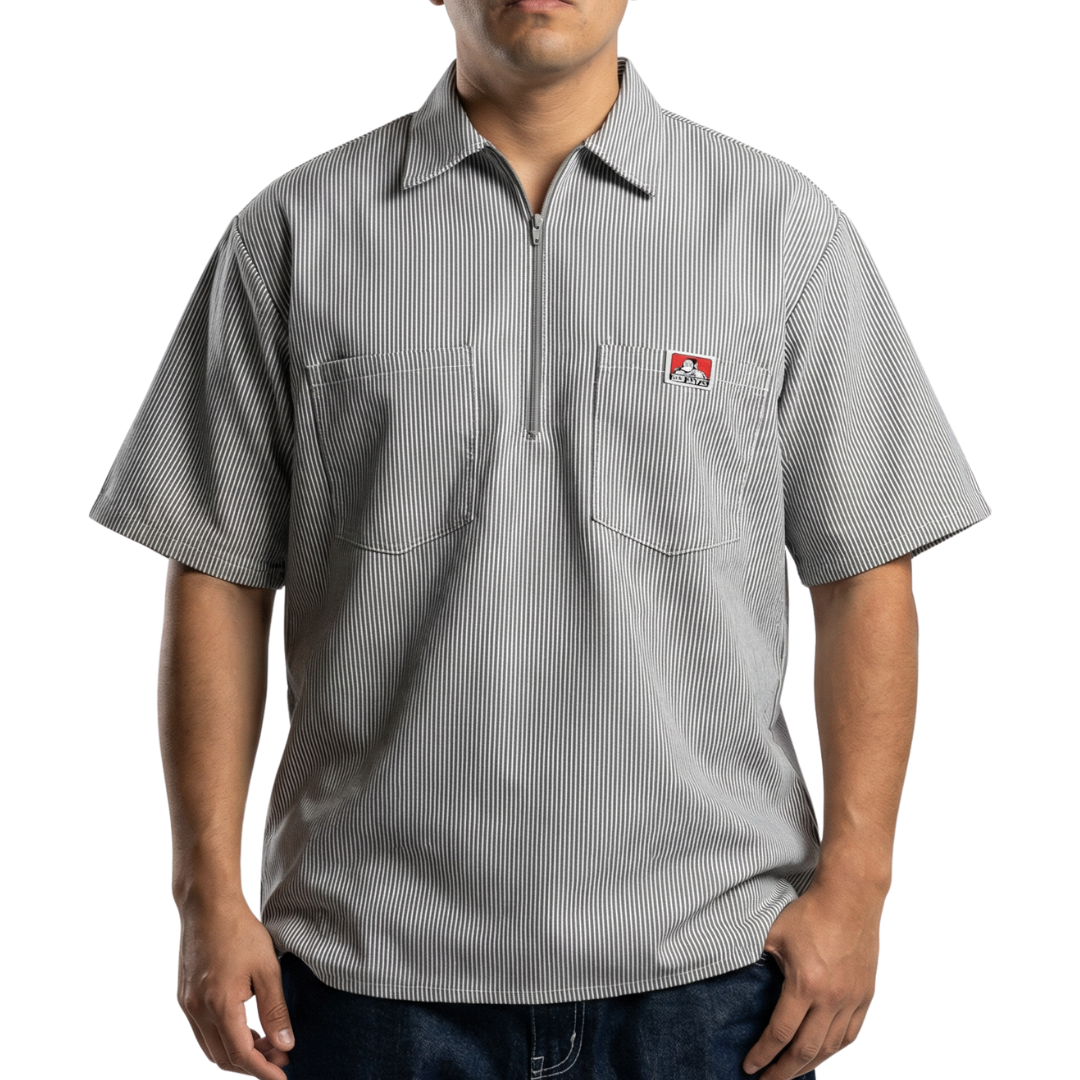 Ben Davis Short Sleeve Striped Half-Zip Shirt