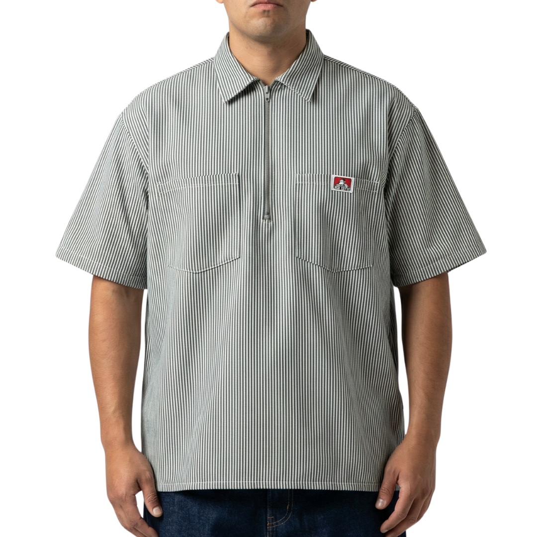 Ben Davis Short Sleeve Striped Half-Zip Shirt