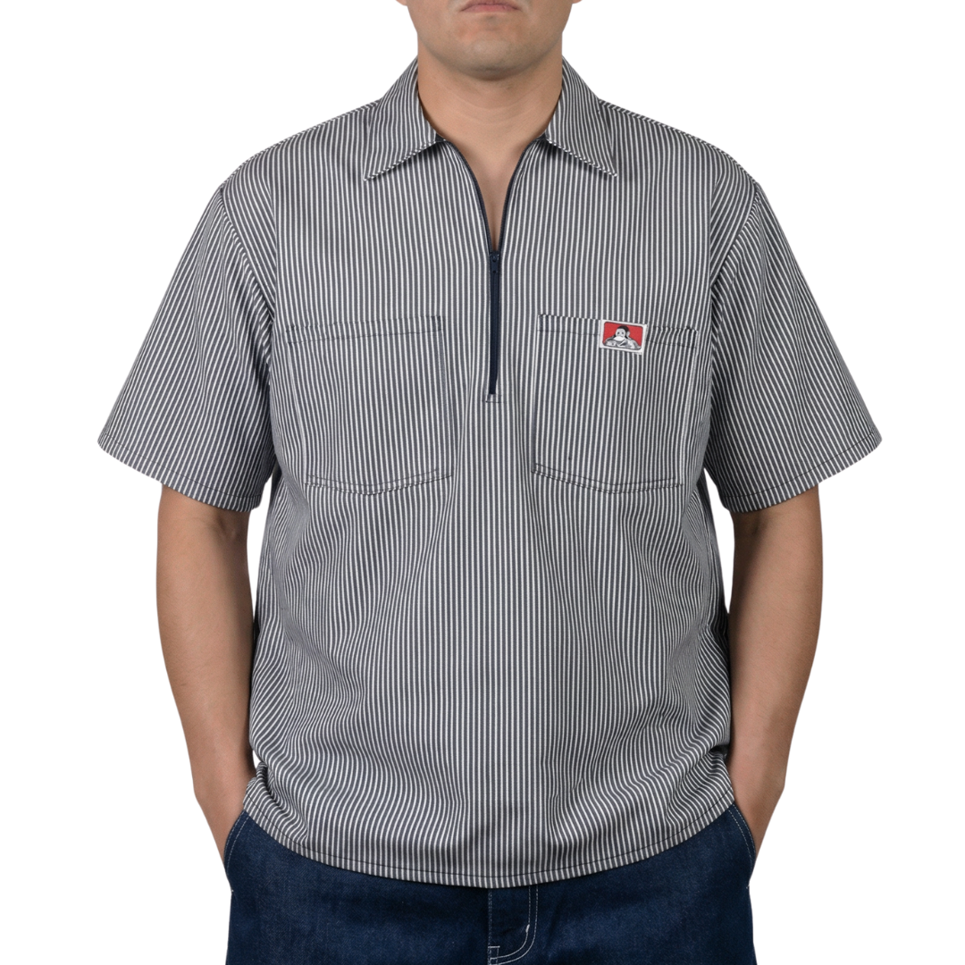 Ben Davis Short Sleeve Striped Half-Zip Shirt