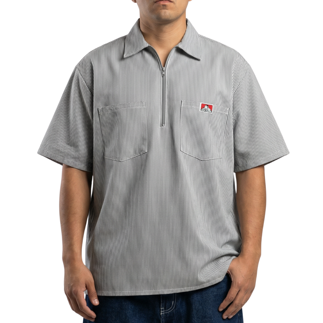 Ben Davis Short Sleeve Striped Half-Zip Shirt