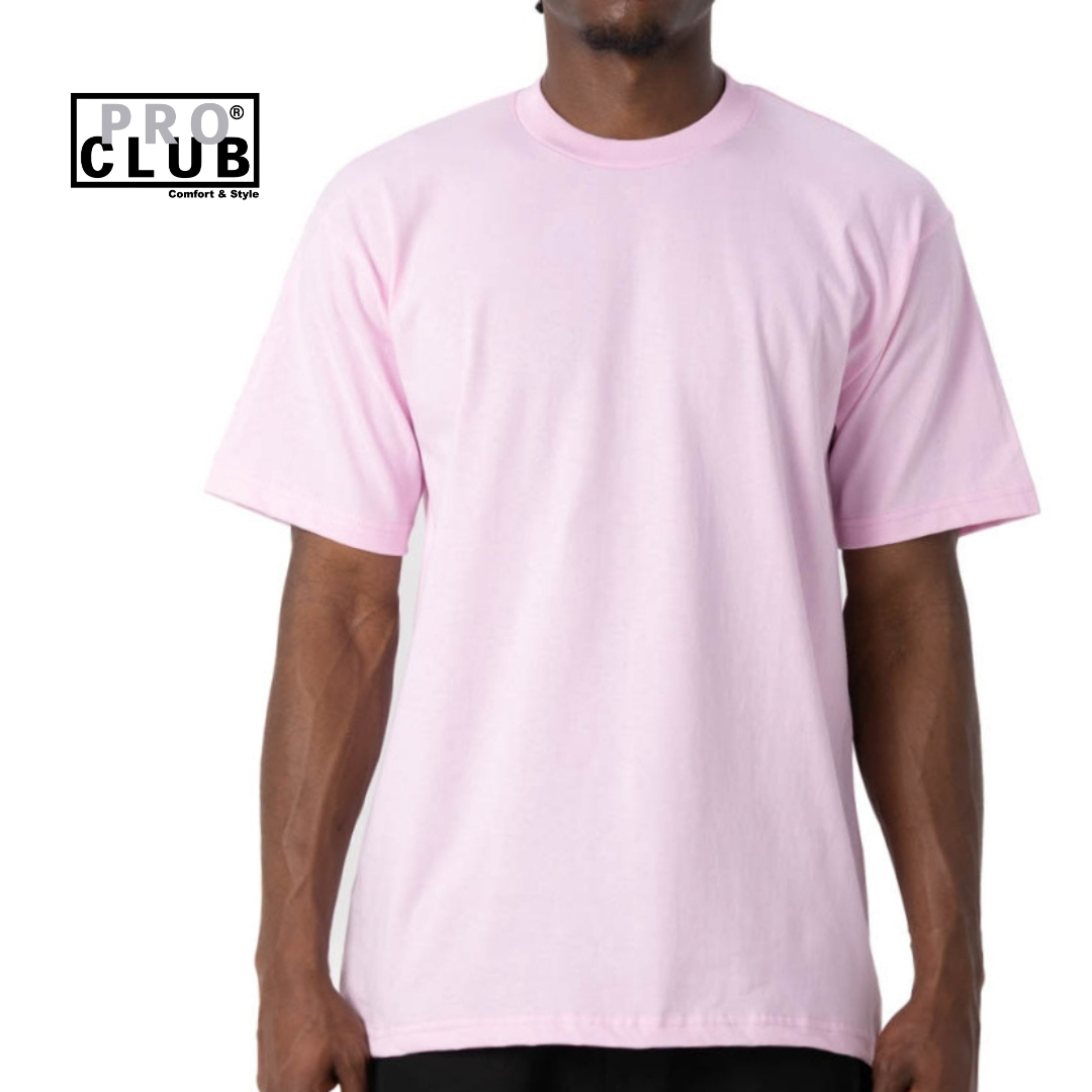 Pro Club Men's Heavyweight Cotton Short Sleeve Crew Neck T-Shirt - Pink