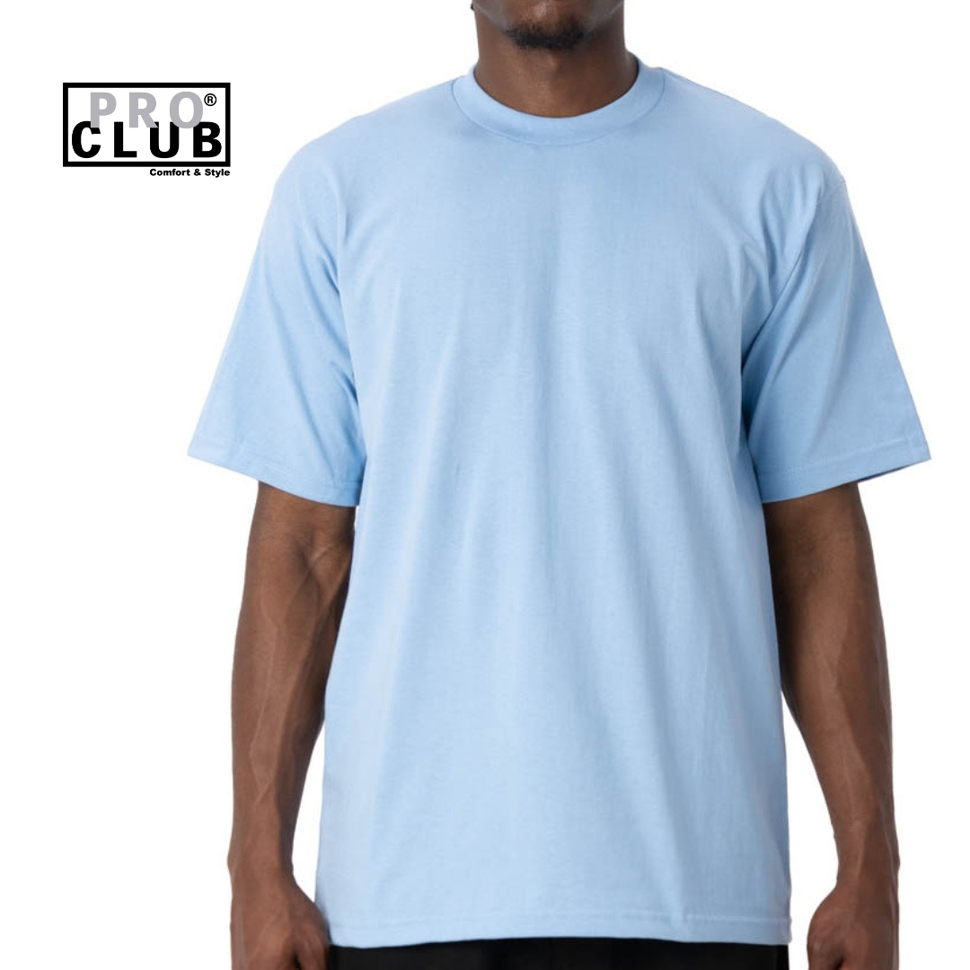 Pro Club Men's Heavyweight Cotton Short Sleeve Crew Neck T-Shirt - Sky Blue