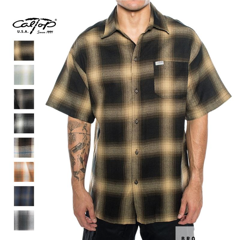 CALTOP Short Sleeve Plaid Flannel Shirts