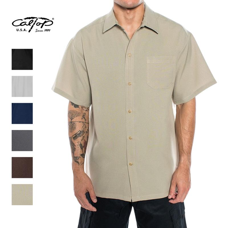 CALTOP Short Sleeve Button Up Solid Shirts