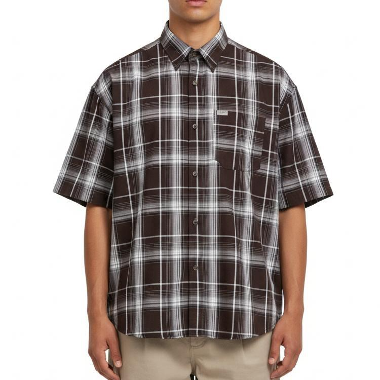 CALTOP Short Sleeve Button Up Plaid Shirt