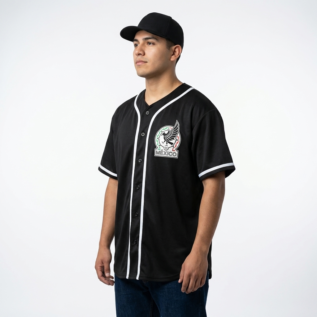 Viva Mexico Cabrones Graphic Baseball Jersey - Black Button-Down Shirt