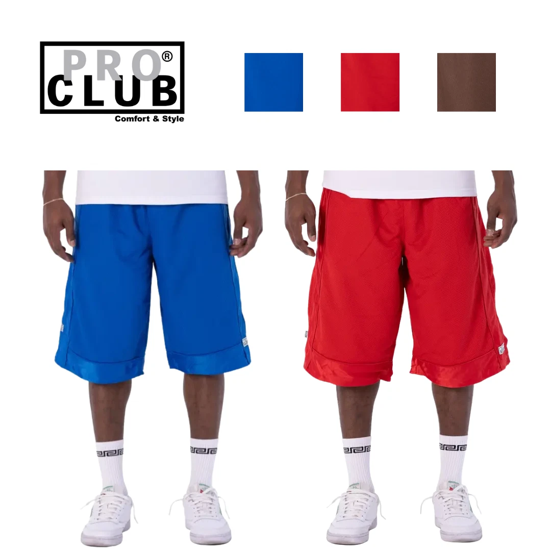 Pro Club Men's Heavyweight Mesh Basketball Shorts (Royal Blue/Red/Brown)
