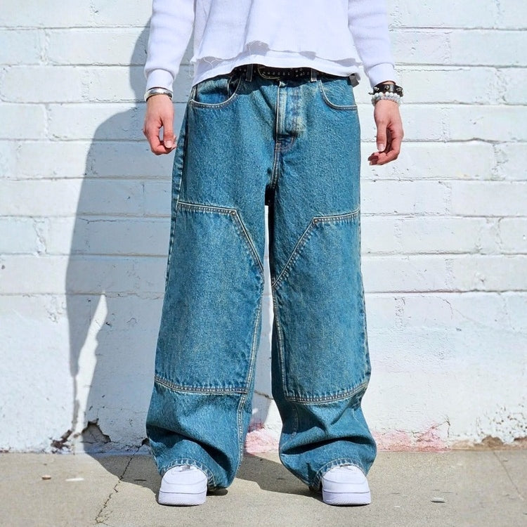 Neo Blue Double Knee Baggy Jeans