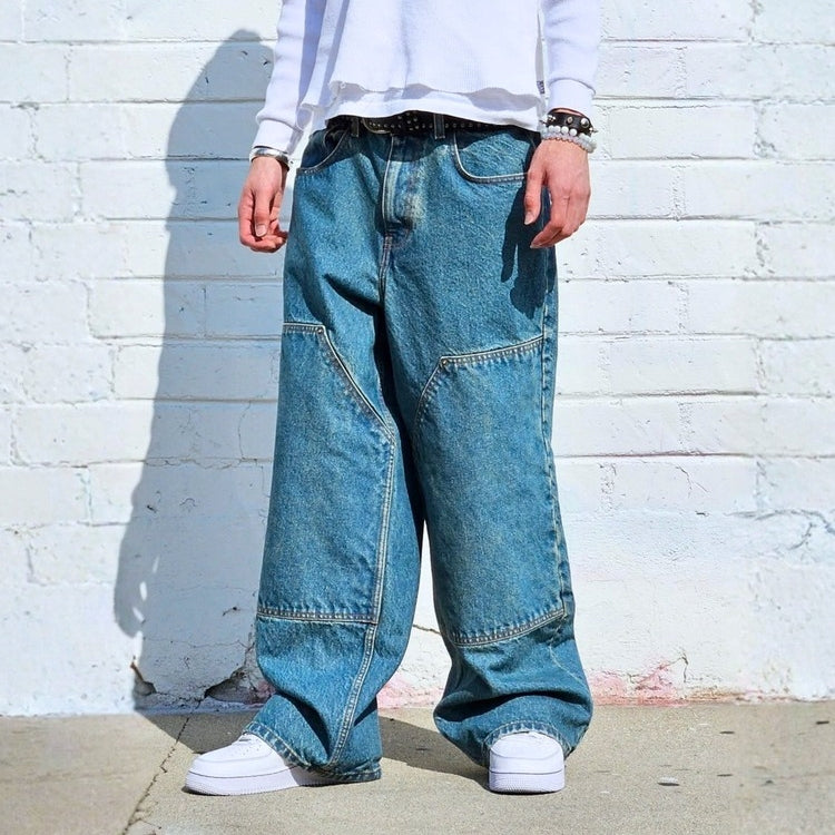 Neo Blue Double Knee Baggy Jeans