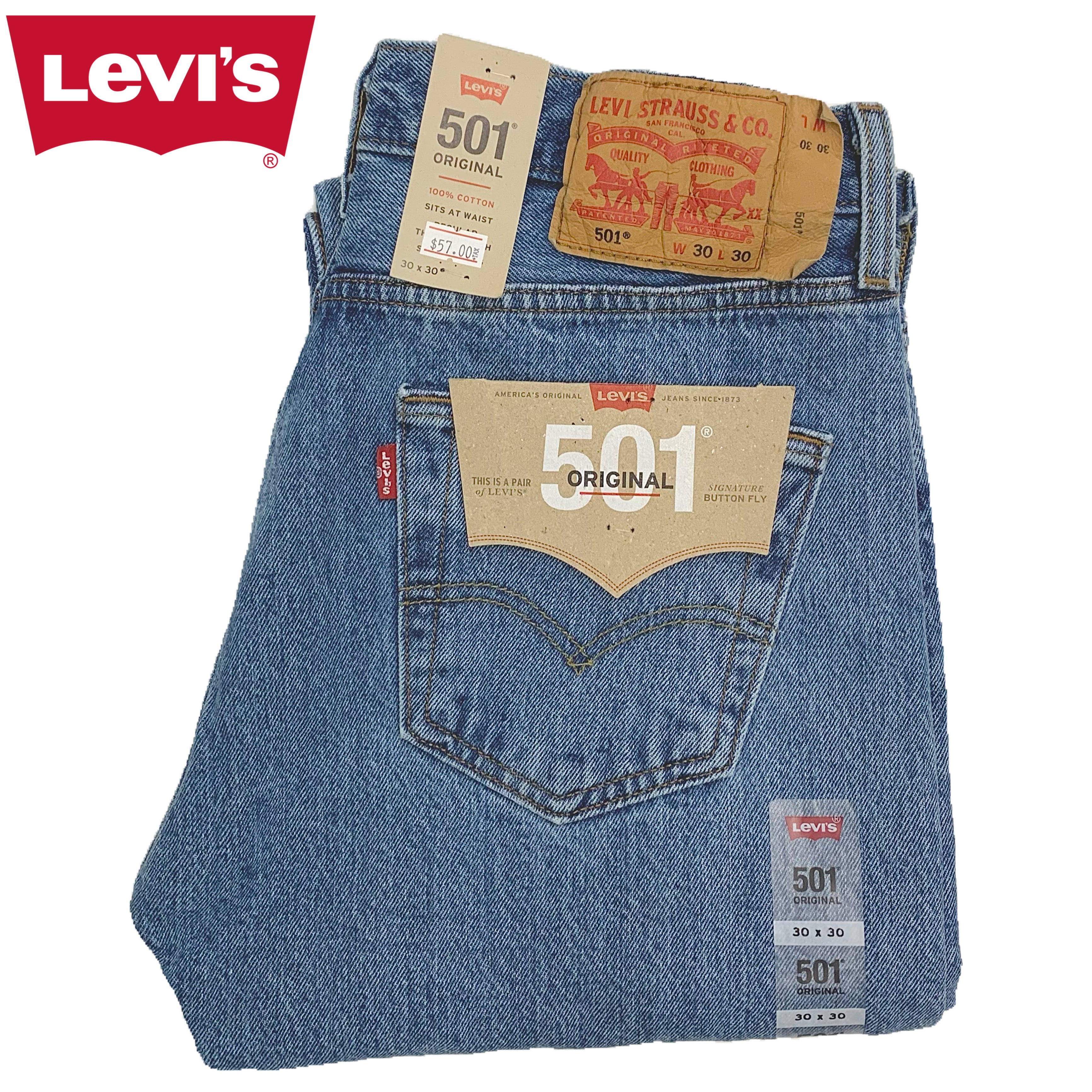 Levis 501 Button Fly Jeans Men's 42 x 32 Neon Pink Tag Blue Denim